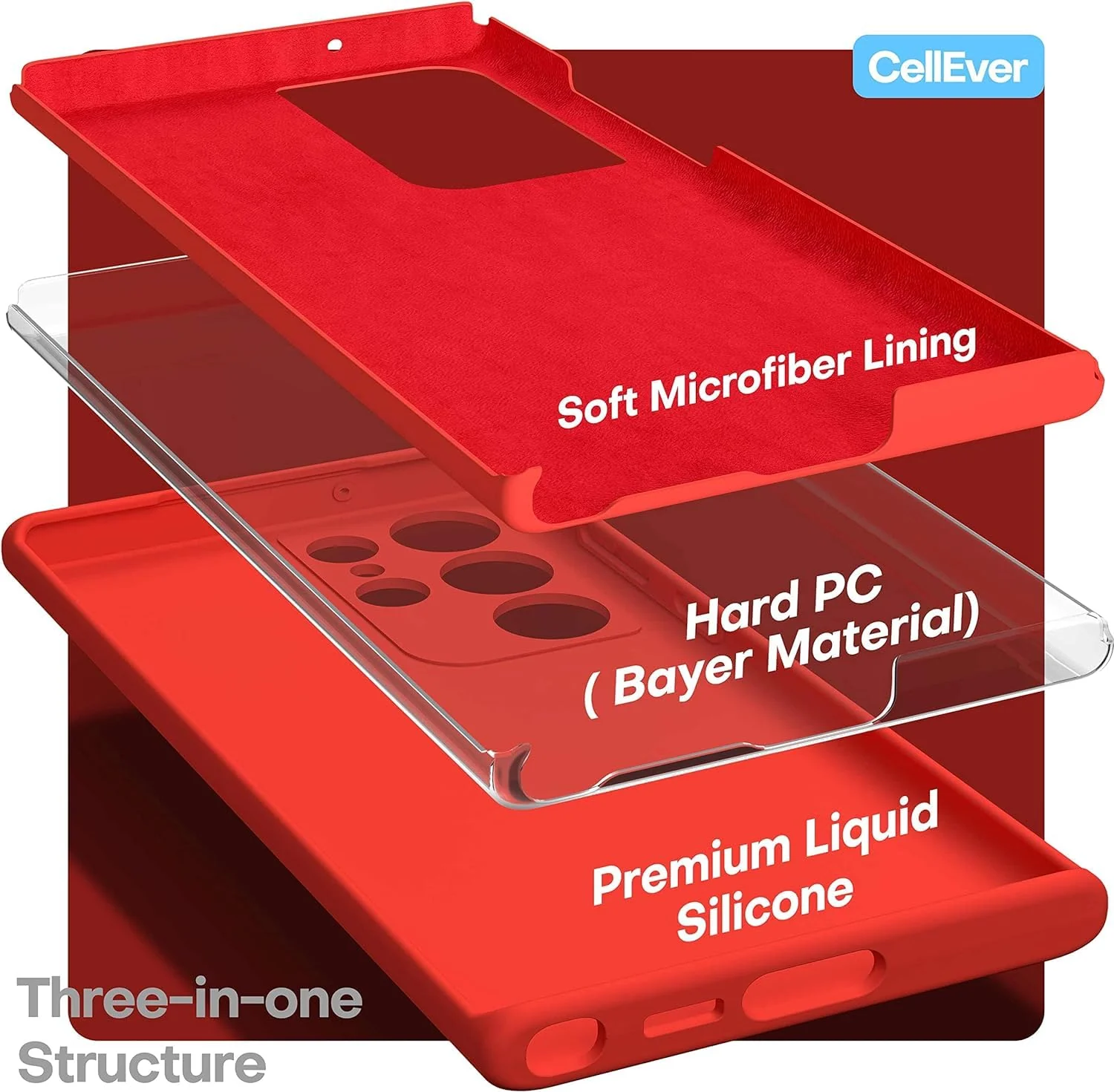 DL3 Mobilak Soft Silicone Protective Case for Samsung Galaxy S22 Ultra 5G with Microfiber Lining and Shockproof Design - Red