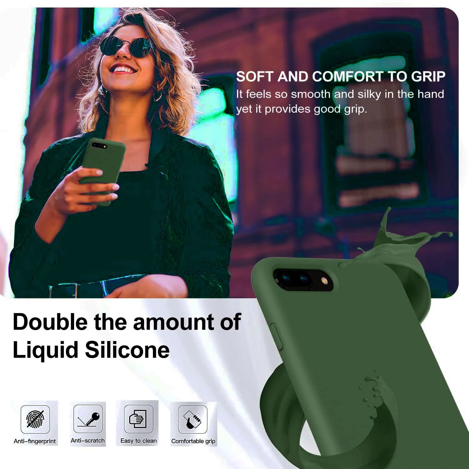 DL3 Mobilak Liquid Silicone Protective Case with Soft Microfiber Lining for iPhone 7 Plus / iPhone 8 Plus - Clover