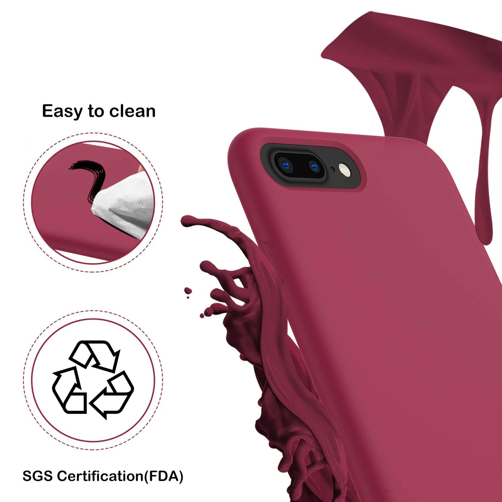 DL3 Mobilak Liquid Silicone Protective Case for iPhone 7 Plus / iPhone 8 Plus with Camera Protection and Microfiber Lining - Rose Red