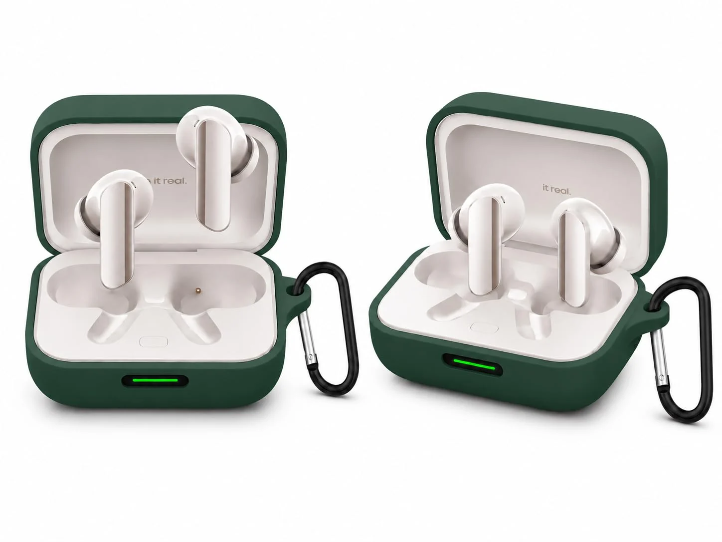 MOBIGON Soft Silicone Earbuds Case with Carabiner for Realme Buds Air 7 Pro / Air 7, Green