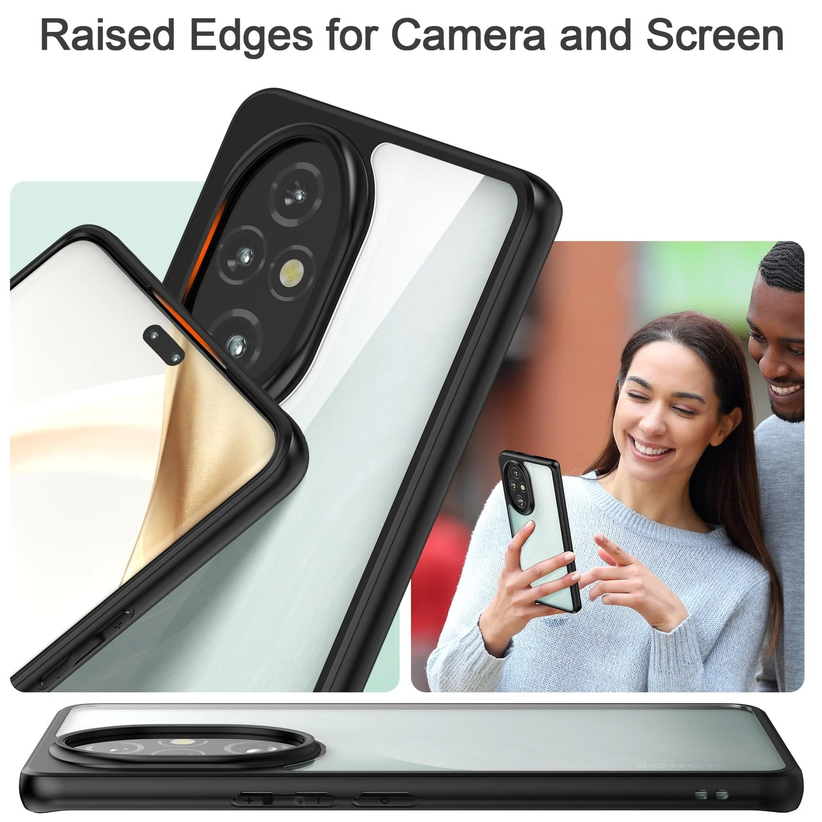 DL3 Mobilak Compatible with Honor 200 Pro 5G Case Transparent, Military-Grade Shockproof Anti-Yellowing, Slim Protective Phone Case Full Bumper Cover With Camera Lens Protective - Black