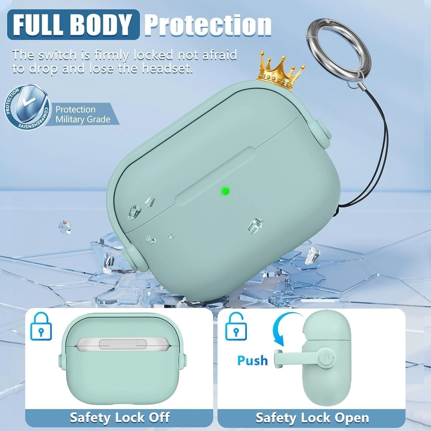 DL3 Mobilak Case for AirPods 3 Protective [With Closure Lid] [Front LED Visible] [With Wrist Strap] Skin Case Compatible with Airpod 3rd Generation 2021 - Mint Green