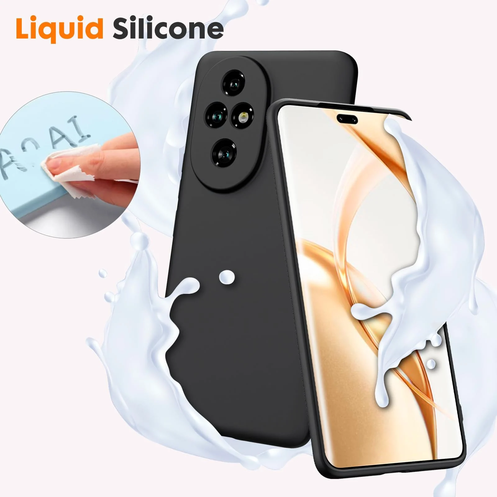 DL3 Mobilak Liquid Silicone Protective Case for Honor 200 5G with Camera Protection and Microfiber Lining - Black