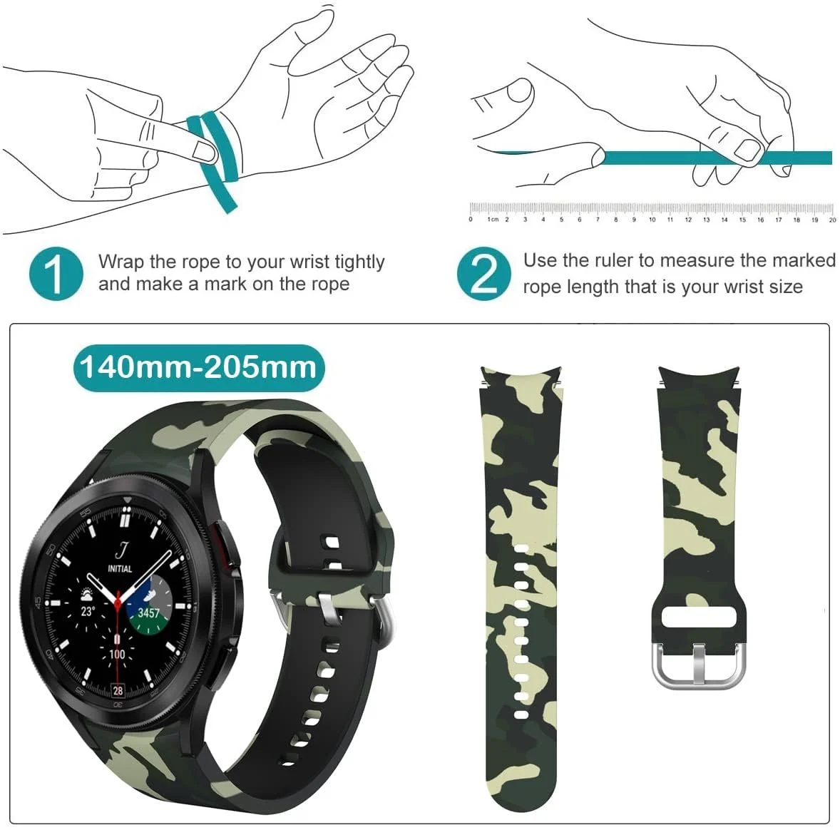 DL3 Mobilak No Gap Bands Compatible with Samsung Galaxy Watch 7 5 4 6 Band 44mm 40mm/Watch 5 Pro 45mm/Galaxy Watch 4 Classic 46mm 42mm Strap,20mm Quick Release Sport Replacement Bands for Women Men - Camouflage Green