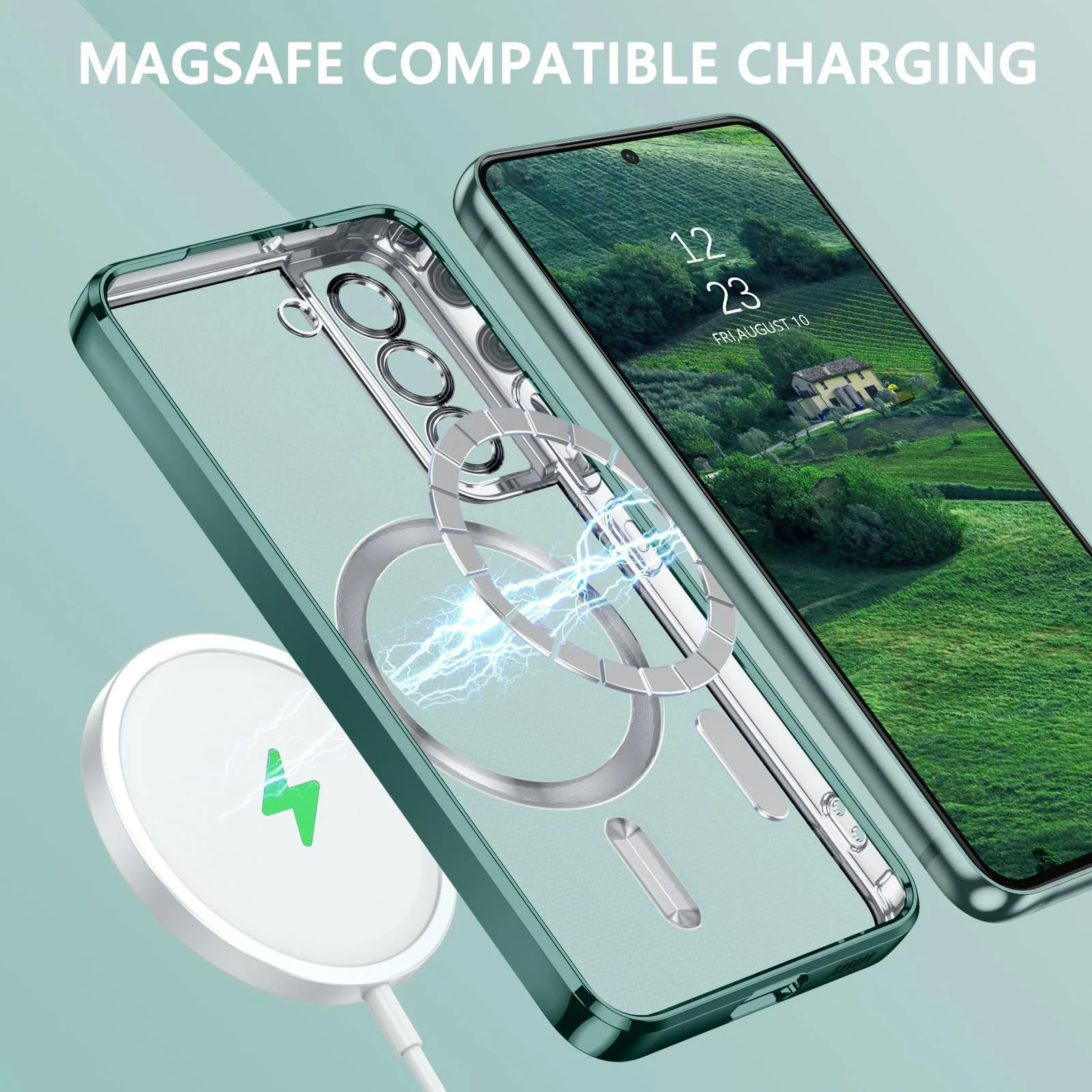 DL3 Mobilak Glitter Protective Case for Samsung Galaxy S22, Compatible with MagSafe accessories, Supports wireless charging, Camera protection - Green