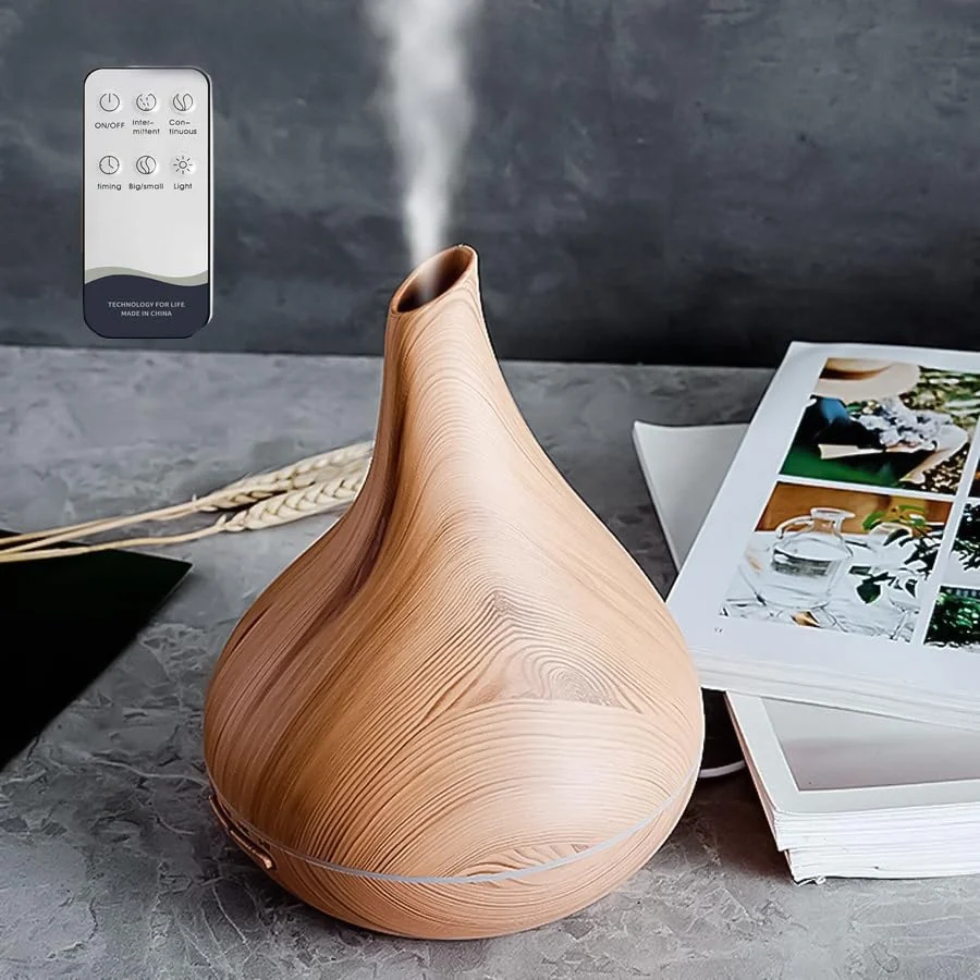 Mobigon Essential Oil Diffuser, Aromatherapy Diffuser 500ml with Remote Control, 4 Timer & Auto-Off Safety Switch, 7 Color LED Lights Mode, 10 Hours Quiet Humidifier for Bedroom - B.Light Woody