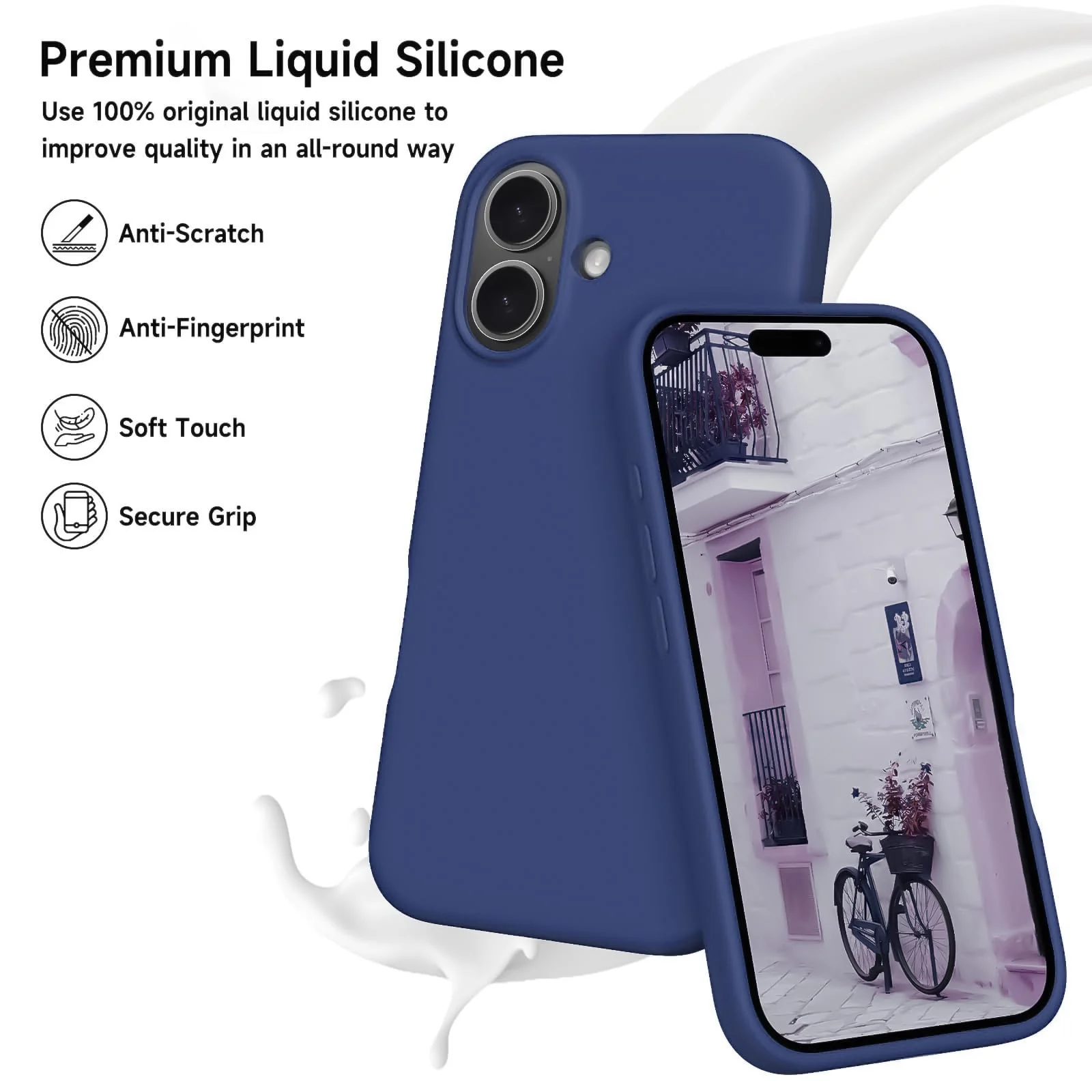 DL3 Mobilak Liquid Silicone Protective Case with Soft Microfiber Lining for iPhone 17 6.3-Inch - Blue