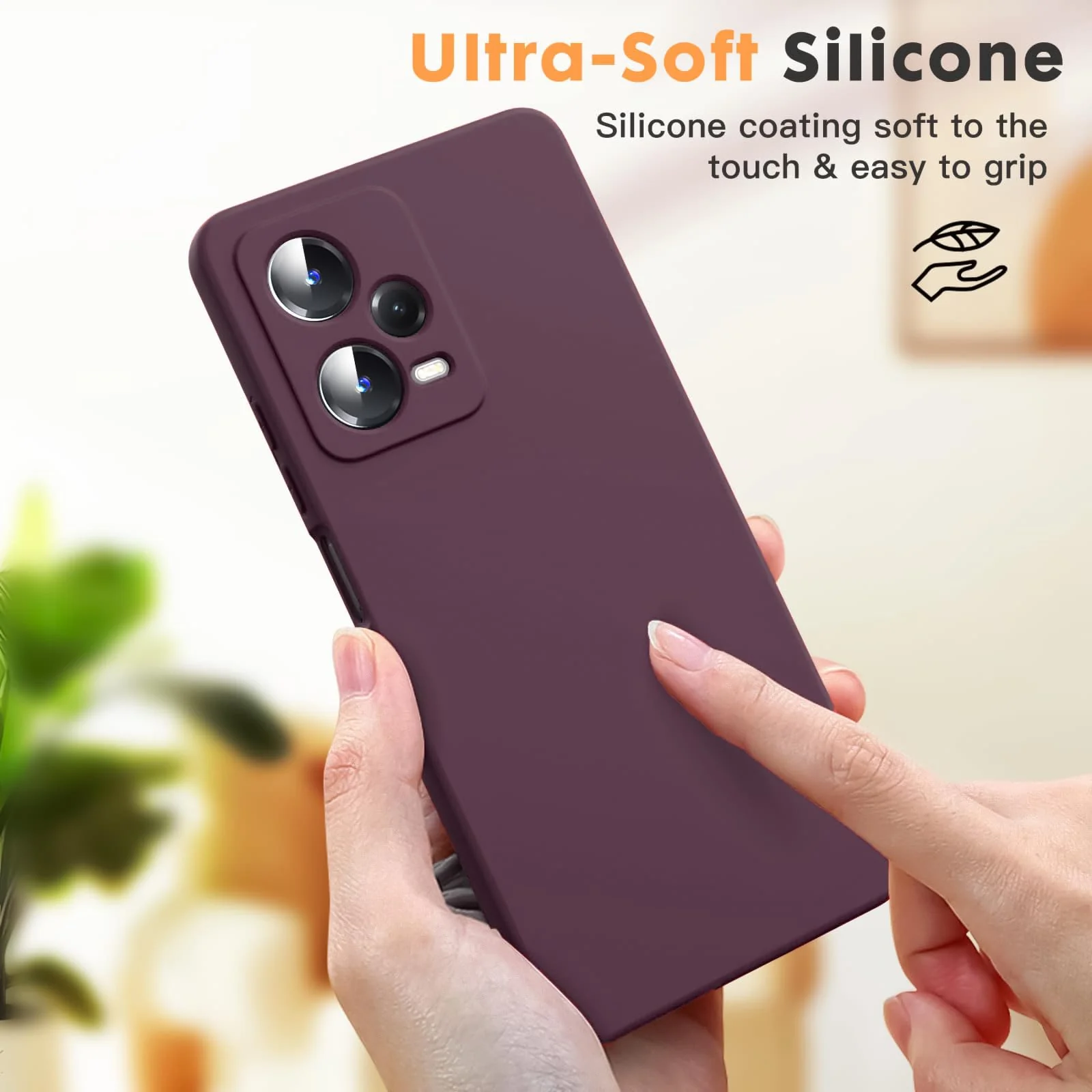 DL3 Mobilak Liquid Silicone Protective Case with Soft Microfiber Lining with Full Camera Protection for Xiaomi Redmi Note 12 Pro Plus 5G - Wine Red