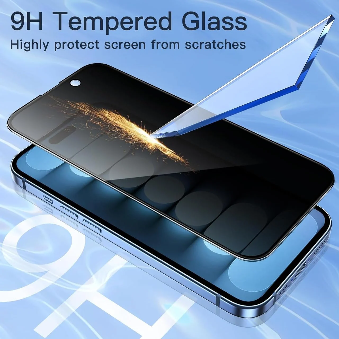 DL3 Mobilak iPhone 15/15 Pro Privacy Screen Protector, Anti-Spy 9H Hardness Tempered Glass Film [Case Friendly] [Bubble Free] - Black