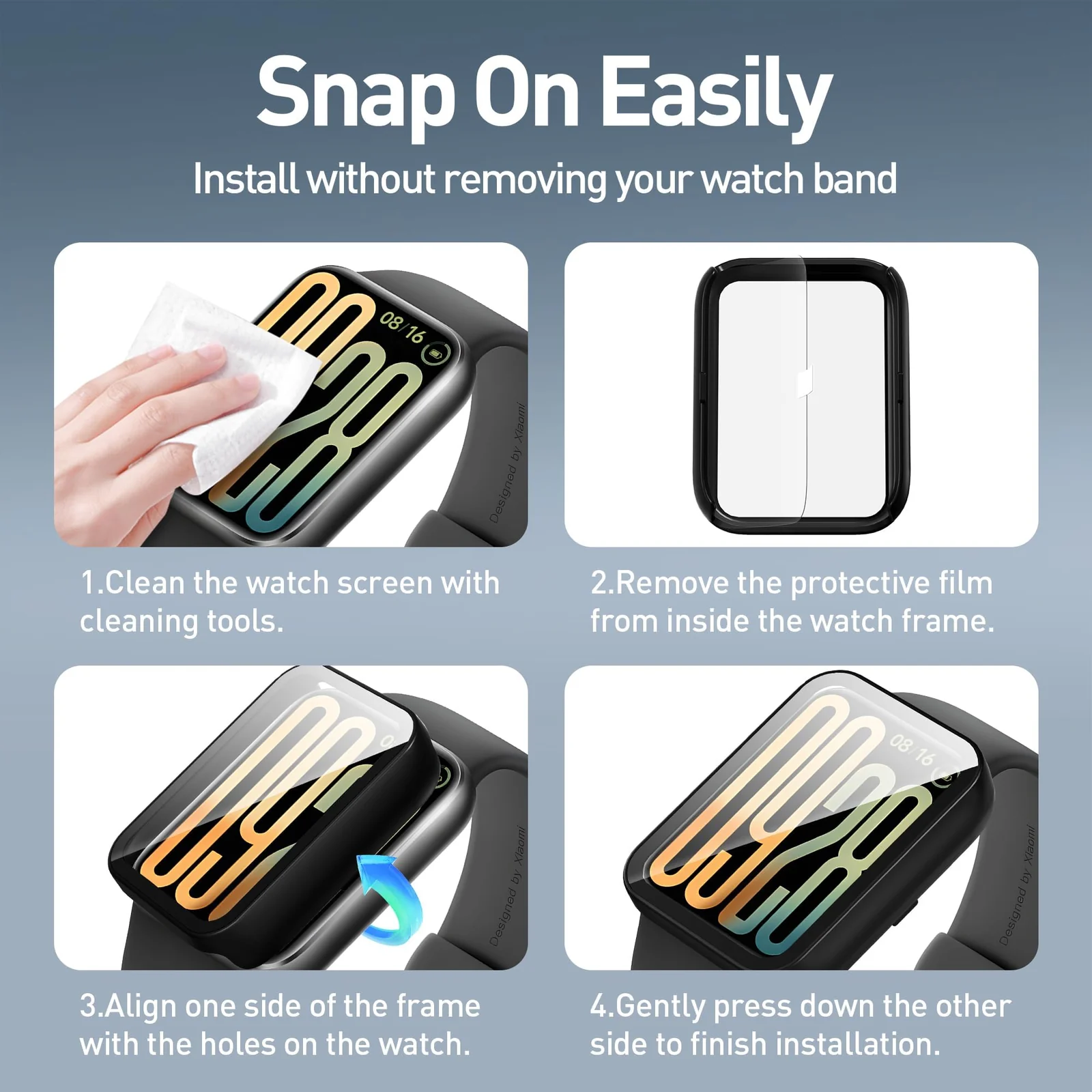 DL3 Mobilak Case with Screen Protector for Xiaomi Smart Band 9 Pro, Bumper Full Coverage Hard PC Overall Protective Cover, Built-in Tempered Glass Film High Sensitivity - Black