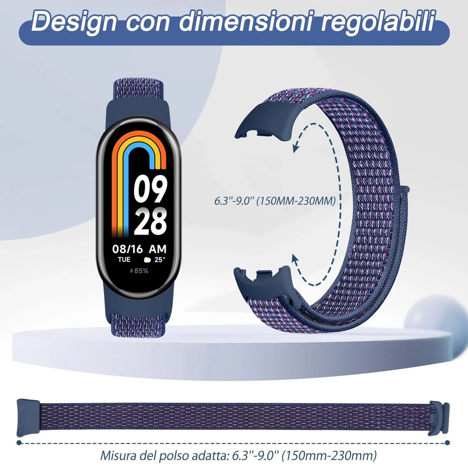DL3 Mobilak Nylon Sport Band Compatible with Xiaomi Mi Band 10/9/8 for Women Men, Soft Adjustable Breathable Sport Loop Watch Strap Replacement Wristband for Xiaomi Smart Band 8/9/10 - Indigo