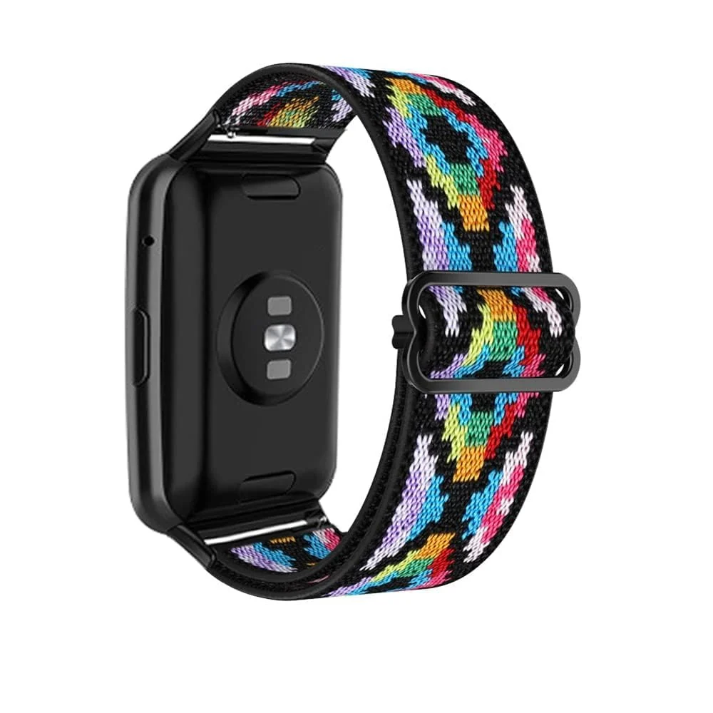 DL3 Mobilak Strap Compatible with Honor Band 7 / Huawei Band 7, Soft Elastic Nylon Straps, Adjustable Stretchy Sports Replacement Bracelets Wristbands for Women Men - Boho Rainbow