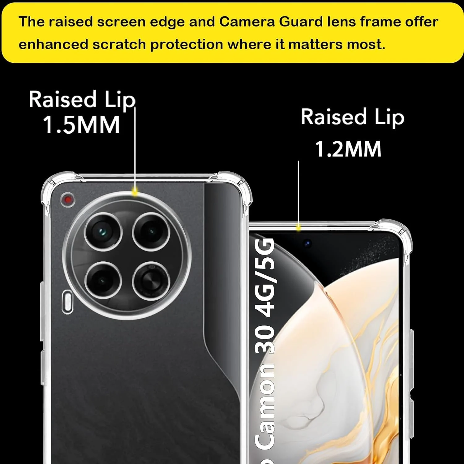 DL3 Mobilak Case Compatible with Tecno CAMON 30 4G/5G, Cover Silicone TPU Gorilla Anti-shock Protector Camera Shockproof Corners - Clear
