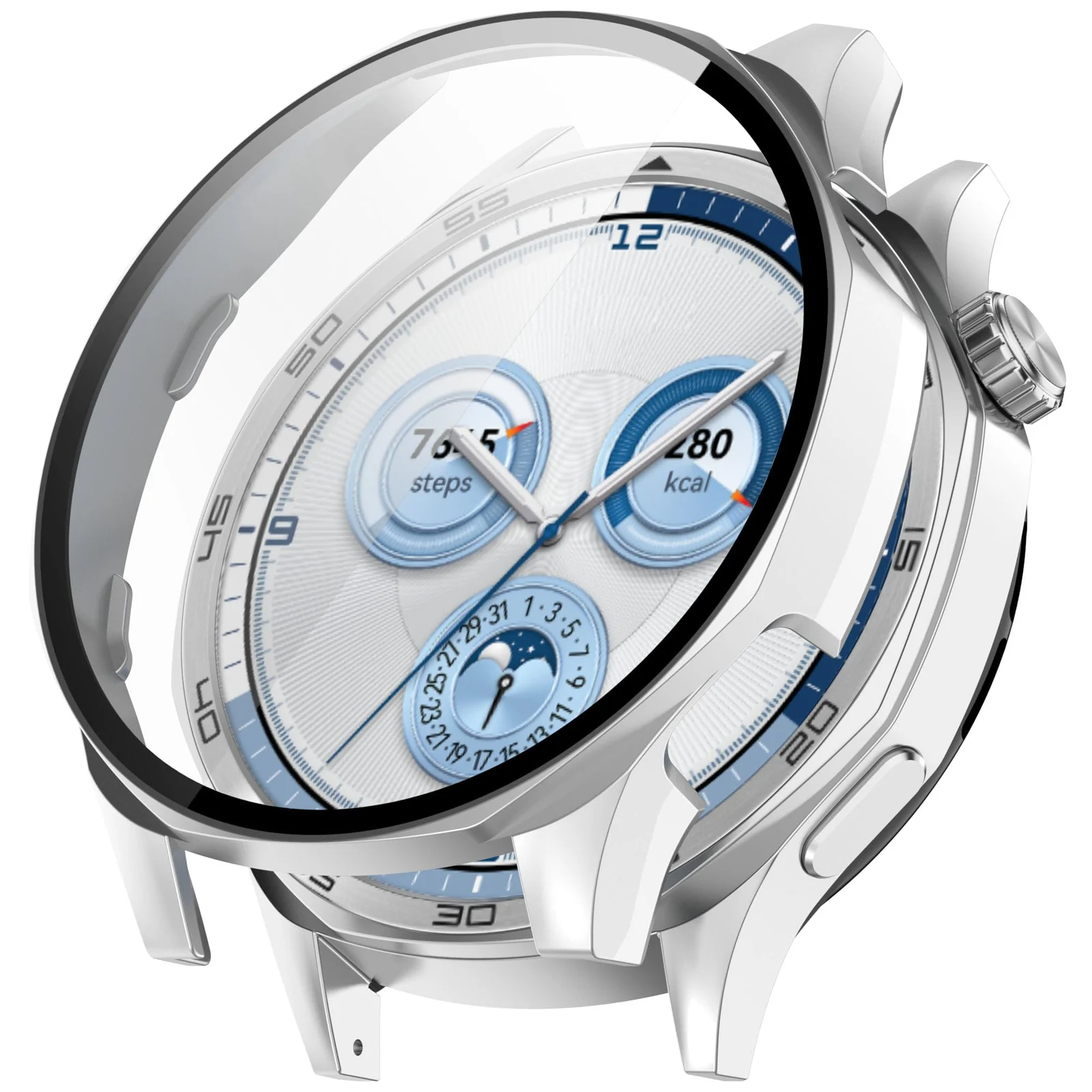 DL3 Mobilak Case with Screen Protector for Huawei Watch GT4 46 mm, Bumper Full Coverage Hard PC Overall Protective Cover, Built-in Tempered Glass Film High Sensitivity For Huawei GT 4 46mm - Silver