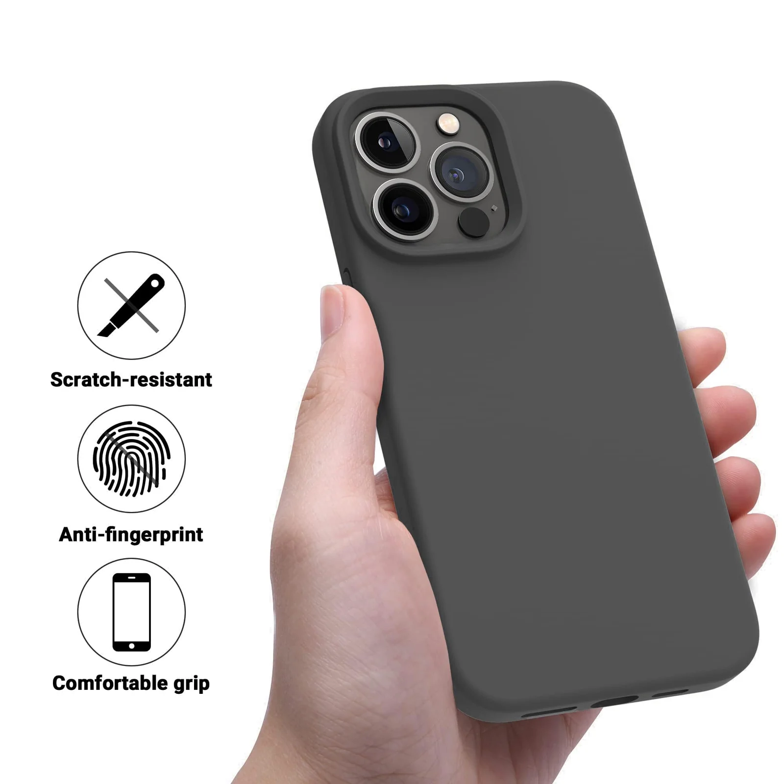 DL3 Mobilak Liquid Silicone Case for iPhone 12 / 12 Pro (6.1 Inch), Shock-absorbing protection, Scratch-resistant surface, Soft microfiber lining - Deep Grey