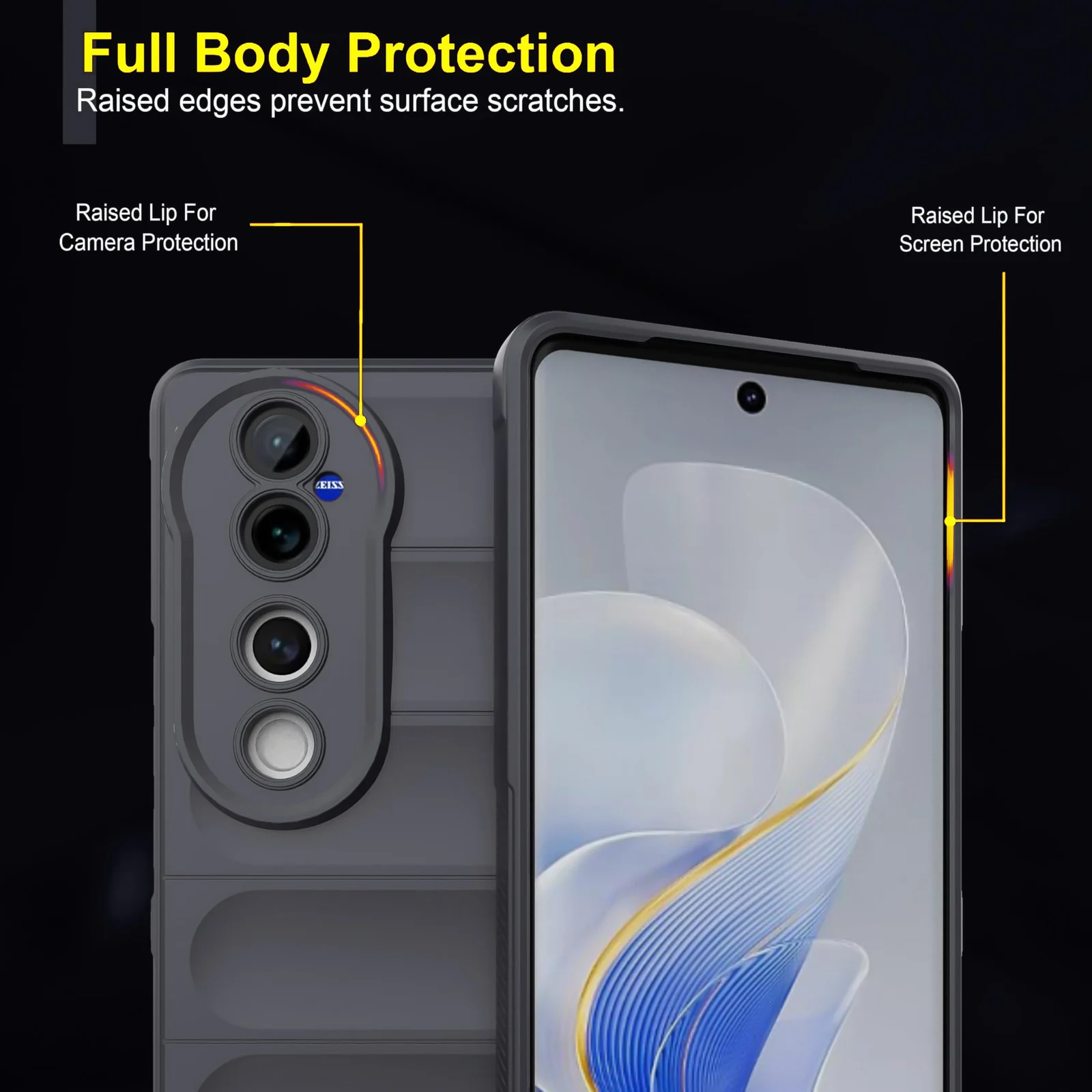 DL3 Mobilak Silicone Case for Vivo V40 5G/Vivo V40 Pro 5G Heavy Duty Protective [Slim Fit] Shockproof Soft Flexible Protective Design Shock-Absorption TPU Cover With Camera Protection - Dark Gray