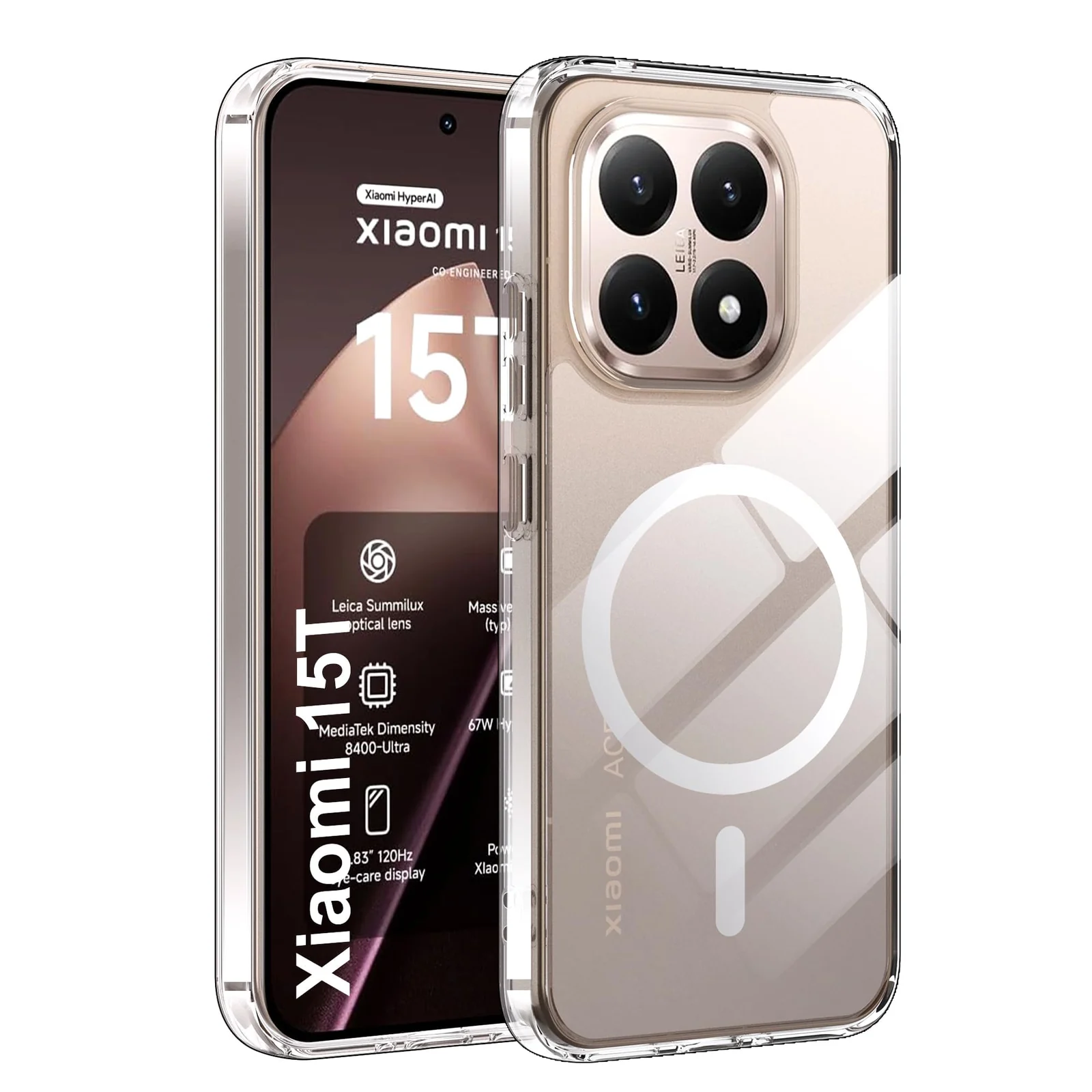 MOBIGON Slim Magnetic MagSafe-Compatible Phone Case for Xiaomi 15T, Clear