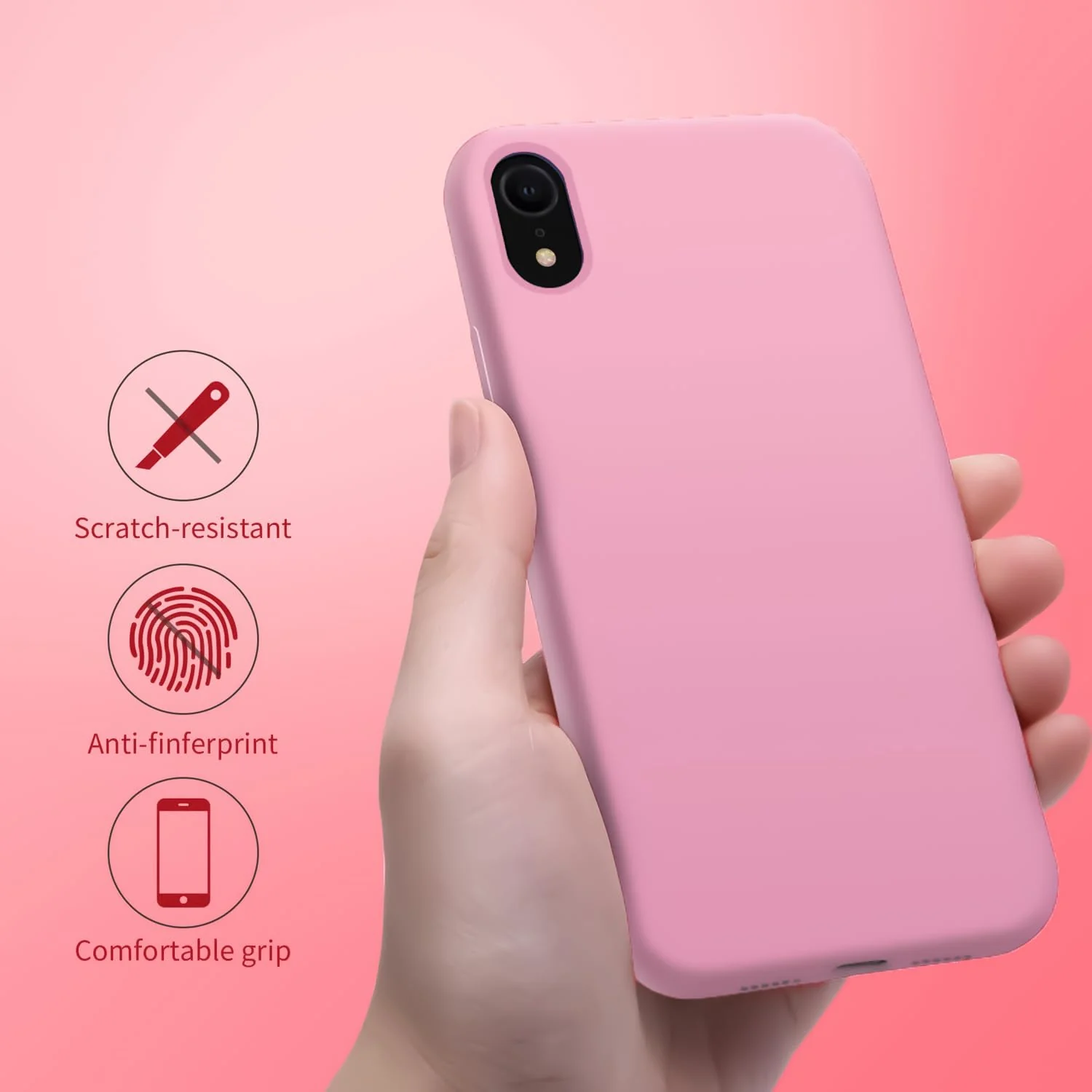 DL3 Mobilak Liquid Silicone Protective Case for iPhone XR with Camera Protection and Microfiber Lining - Pink 2
