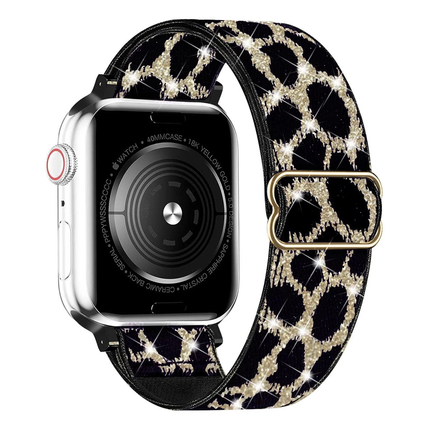 DL3 Mobilak Nylon Solo Loop Stretchy Straps For Apple Watch Band 49mm 45mm 44mm 42mm 41mm 40mm 38mm, Elastic Wristbands for Series 8 9 Ultra 7 6 5 4 3 2 1 (Shiny Leopard, 42MM/44MM/45MM/49MM) - Shiny Gold Leopard