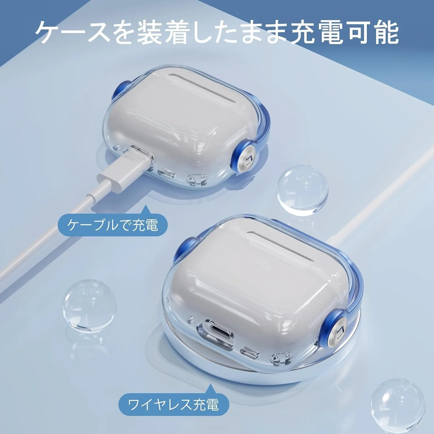 DL3 Mobilak Case for Apple AirPods 4 [With Closure Lid] [Front LED Visible] [With Wrist Strap] Skin Case Compatible with AirPods 4(2024) - Clear Blue