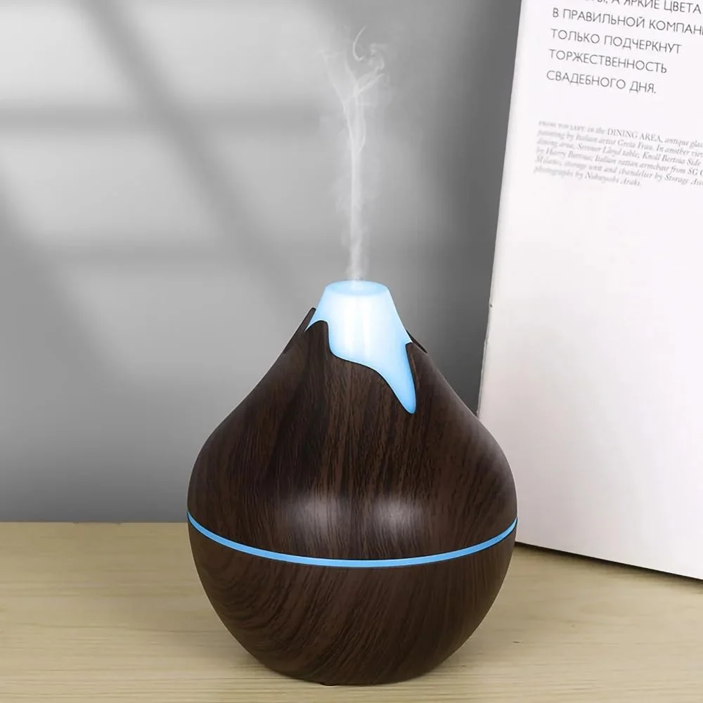 Mobigon Wood Cool Mist Ultrasonic Humidifier for Room Moisture, Aroma Diffuser for Home, 200ml Essential Oil Diffuser with 7 Colorful Night Light, Auto Shut-Off, Home, Office, car - Dark Brown