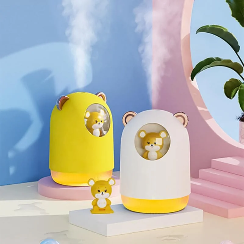 Mobigon Wood Cool Mist Ultrasonic Humidifier for Room Moisture, Aroma Diffuser for Home, 300ml Essential Oil Diffuser with 7 Colorful Night Light, Auto Shut-Off, Home, Office, car - B.White