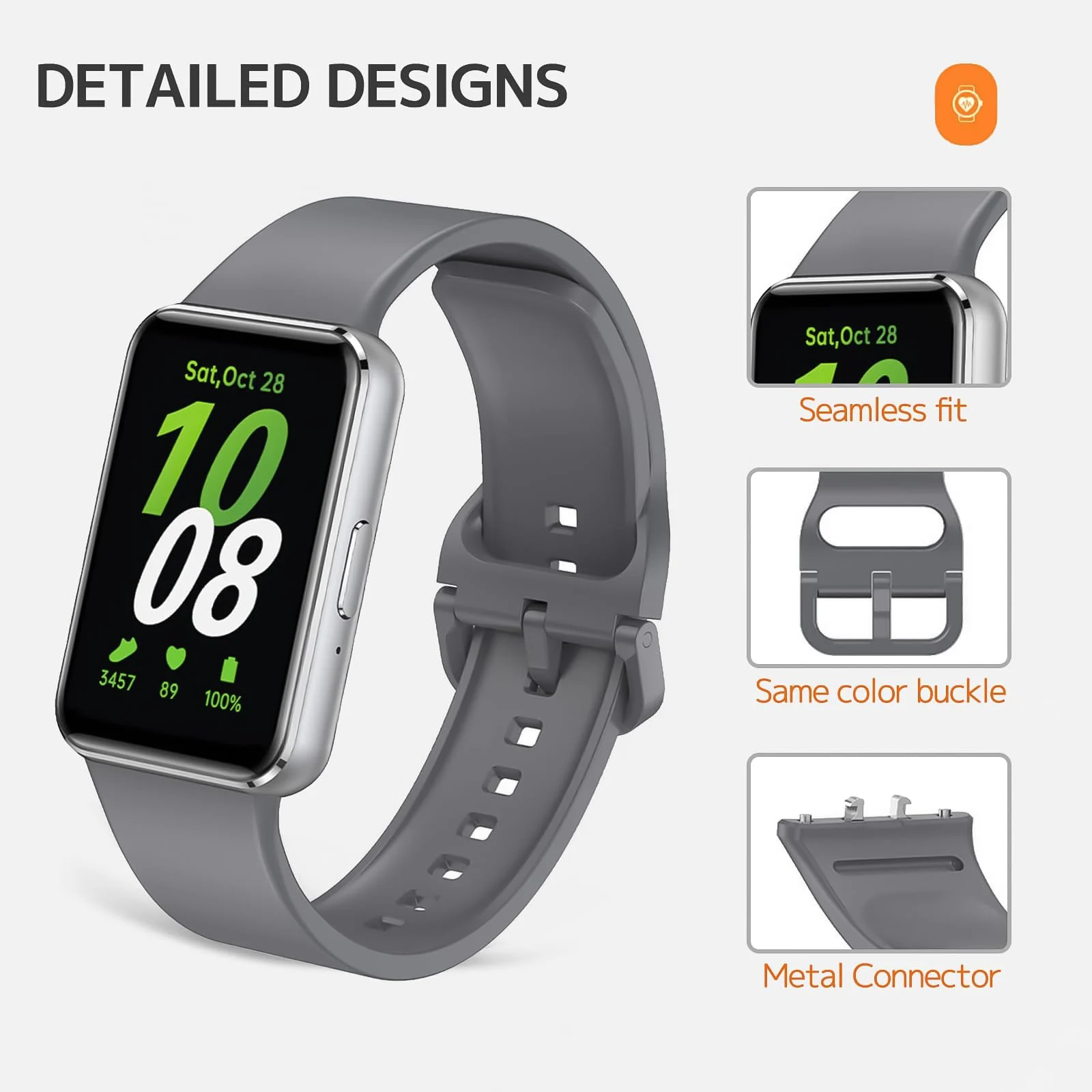 DL3 Mobilak Compatible with Samsung Galaxy Fit 3 Band, Adjustable Length Wristband Bracelet Soft Silicone Accessory Replacement Strap for Samsung Galaxy Fit 3 for Women Men - Grey