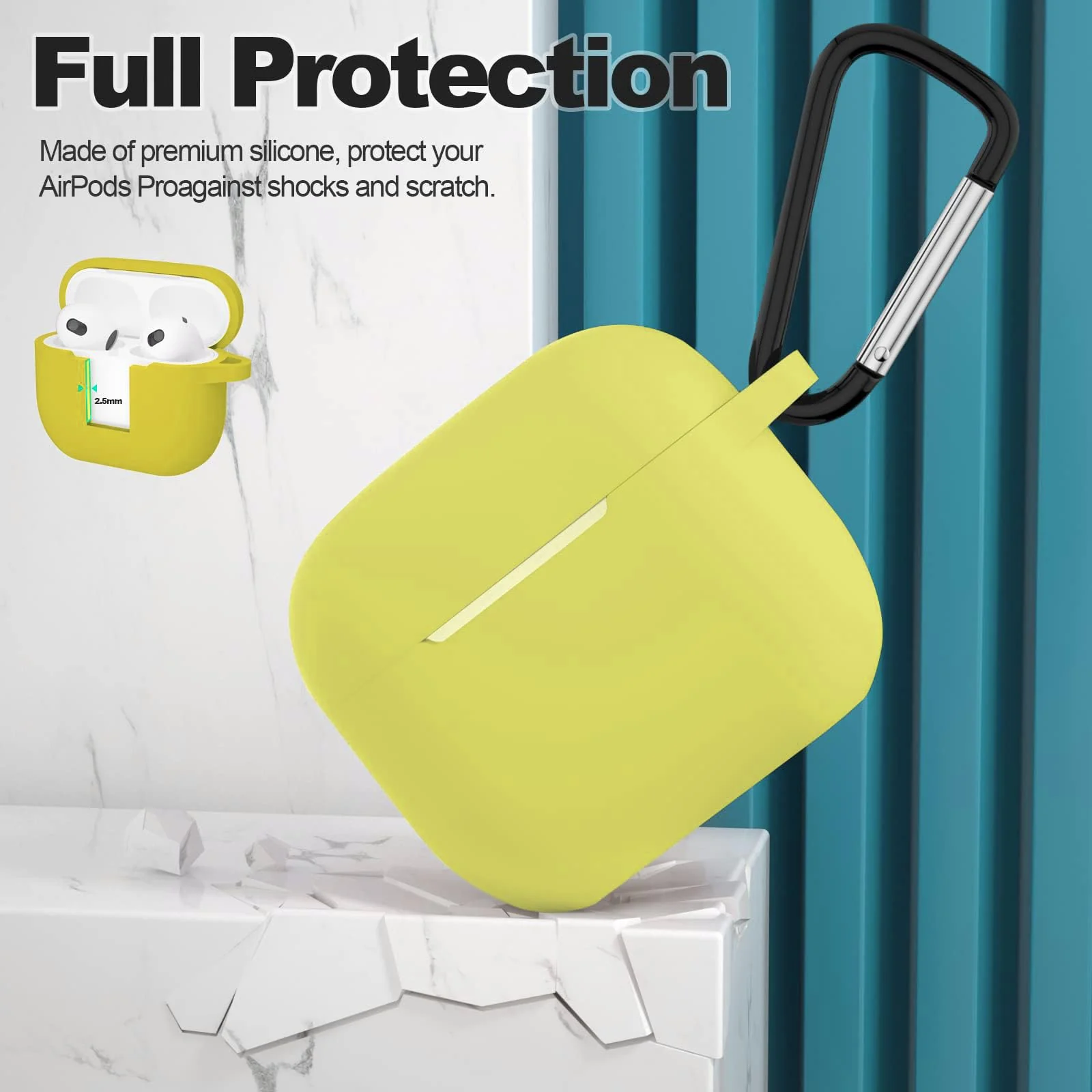 DL3 Mobilak AirPods 3 Case Cover, Silicone Protective Accessories Skin with Keychain Compatible with Apple AirPod 3rd Generation 2021 for Women Girl, Front LED Visible - A. Yellow