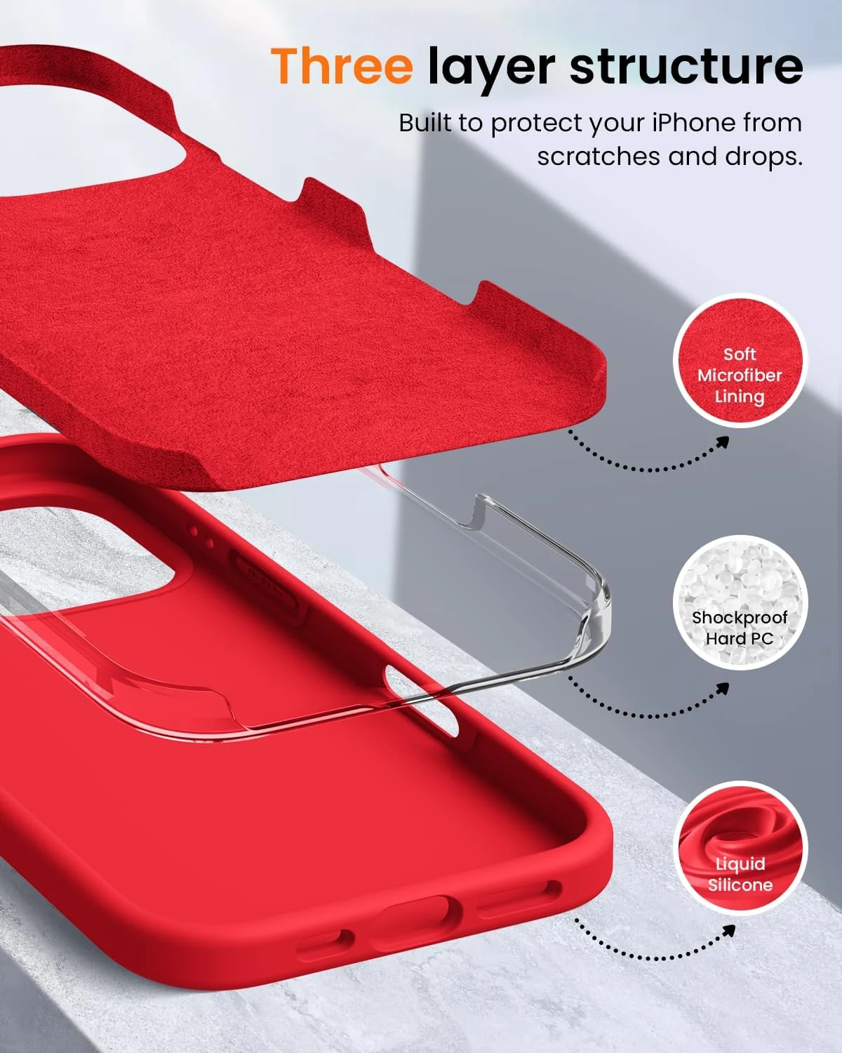 DL3 Mobilak Liquid Silicone Protective Case with Soft Microfiber Lining for iPhone 16 Pro Max - Red