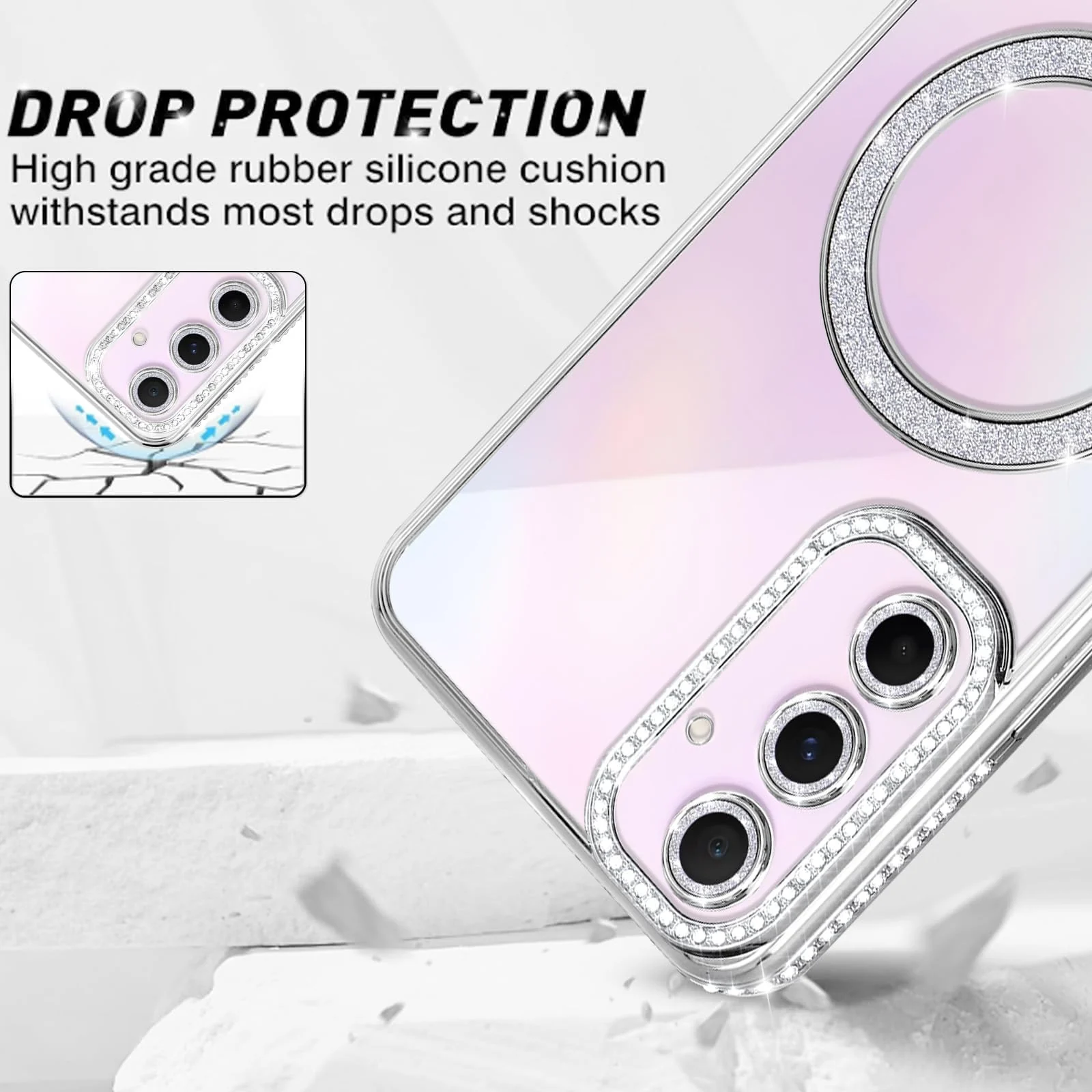 DL3 Mobilak MagSafe-Compatible Magnetic Case for Samsung Galaxy A17 with Camera Protection and Magnetic Car-Mount Support - Silver