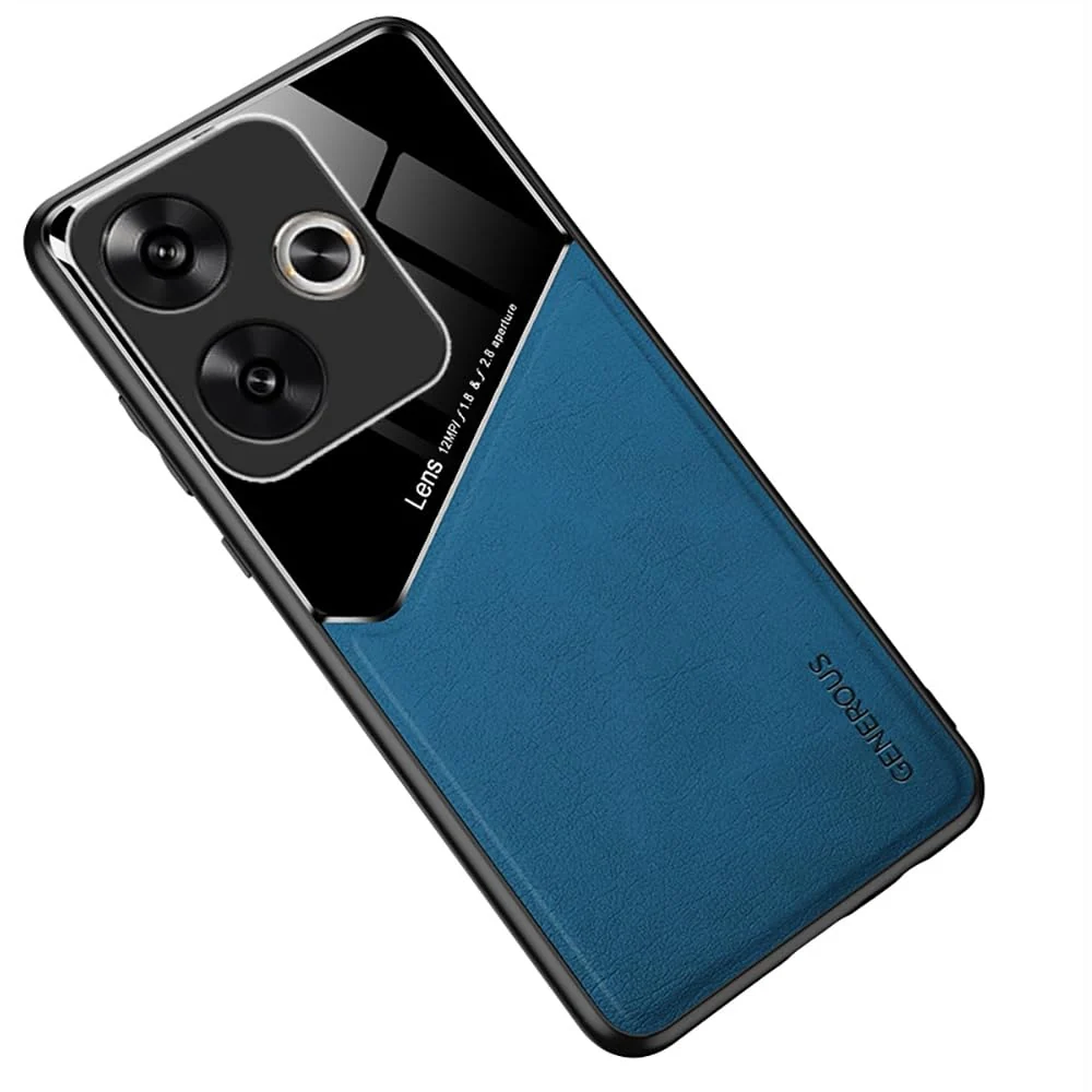 DL3 Mobilak Leather and PC Protective Case for Xiaomi Poco F6 5G, Built-in magnetic car-mount support, Camera protection, Shock-absorbing protection - Blue