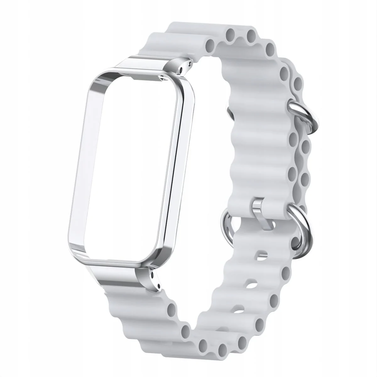 DL3 Mobilak Ocean Strap Compatible with Xiaomi Redmi Band 2/Smart Band 8 Active, Adjustable Silicone Band with Metal Buckle and Frame for Women and Men - Gray