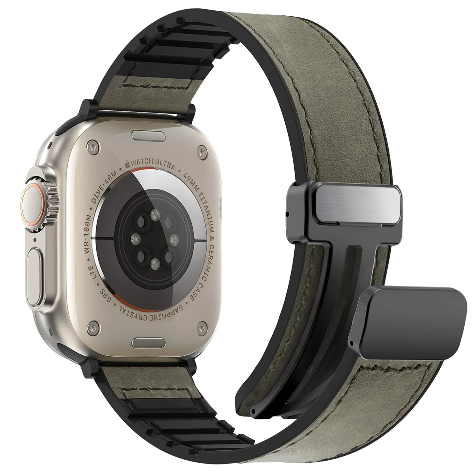 DL3 Mobilak Leather Bands Compatible with Apple Watch Band 49mm 45mm 44mm 42mm, Leather Magnetic Buckle Design Strap For iWatch Ultra Ultra 2 SE Series 9 8 7 6 5 4 3 2 1 Wristband For Men Women - Black