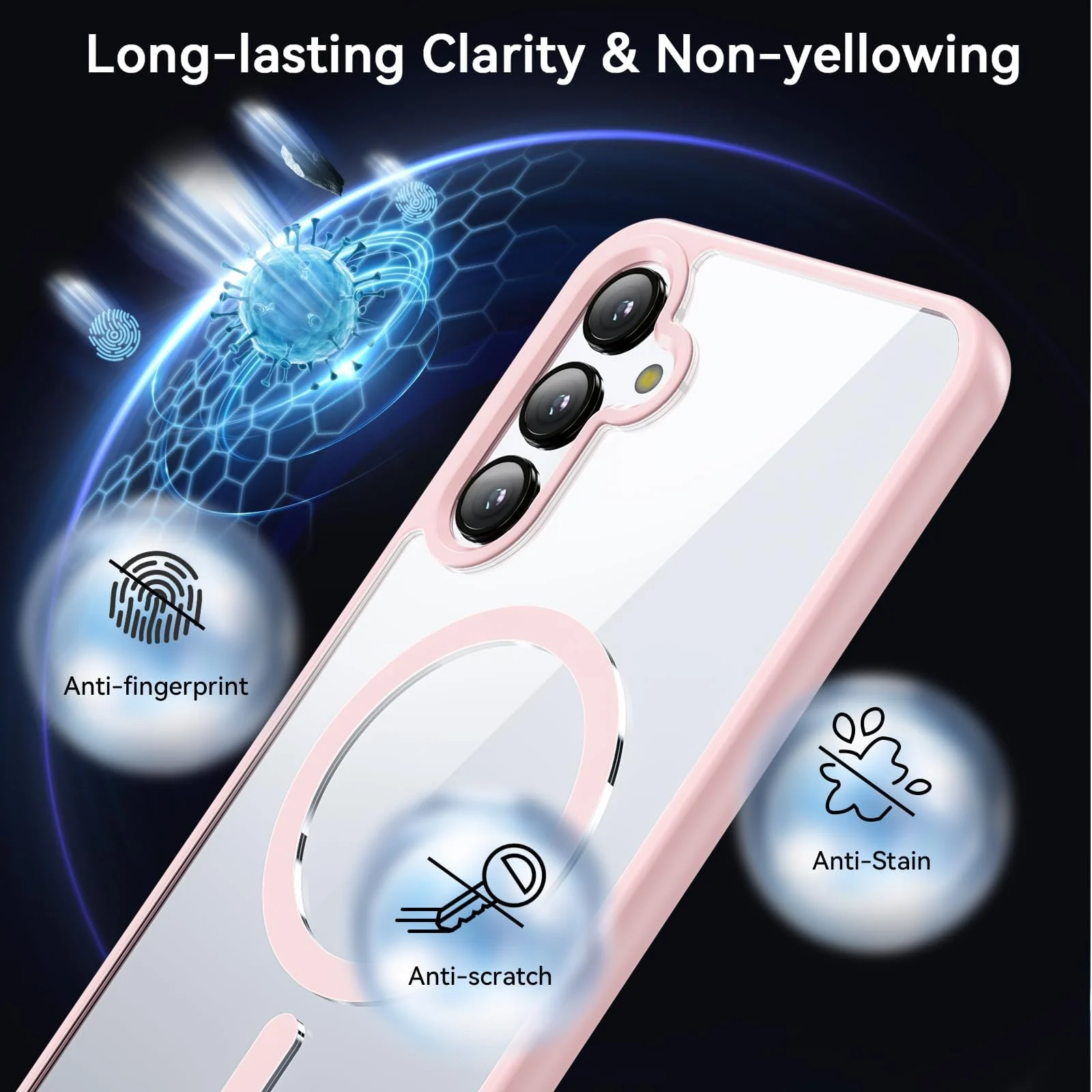 DL3 Mobilak Clear MagSafe-Compatible Magnetic Case for Samsung Galaxy A54 5G with Camera Protection and Magnetic Car-Mount Support - Pink
