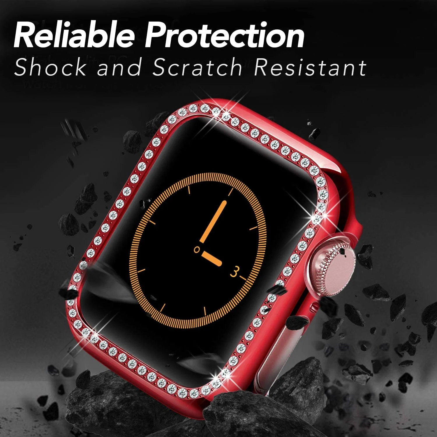 DL3 Mobilak Bumper Diamond Case Compatible with Apple Watch Series 8 Series 7 45mm, Bling Crystal Diamonds PC Plastic Protector Case Cover Frame For Apple Watch Series 8/7 45 mm - Red