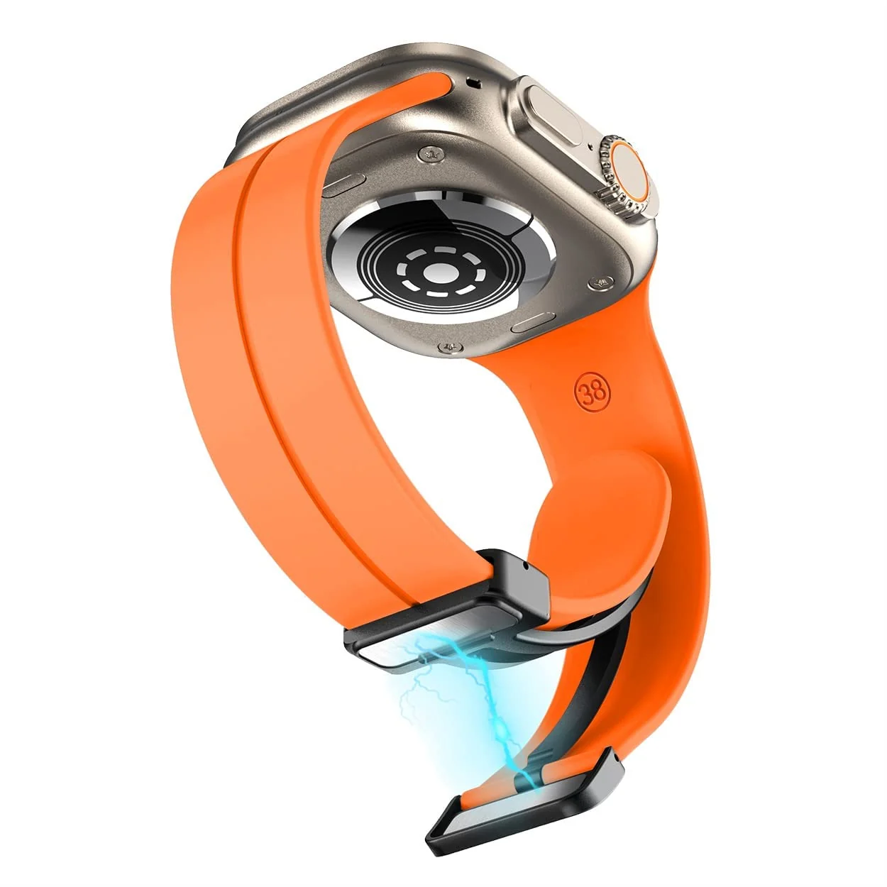 DL3 Mobilak Magnetic Bands for Apple Watch Ultra/Ultra 2 Band 49mm 45mm 44mm 42mm 41mm 40mm 38mm, Soft Sport Silicone Strap for iwatch Series 9/8/7/6/5/4 (Orange, 38mm/40mm/41mm), unisex-adult - Black