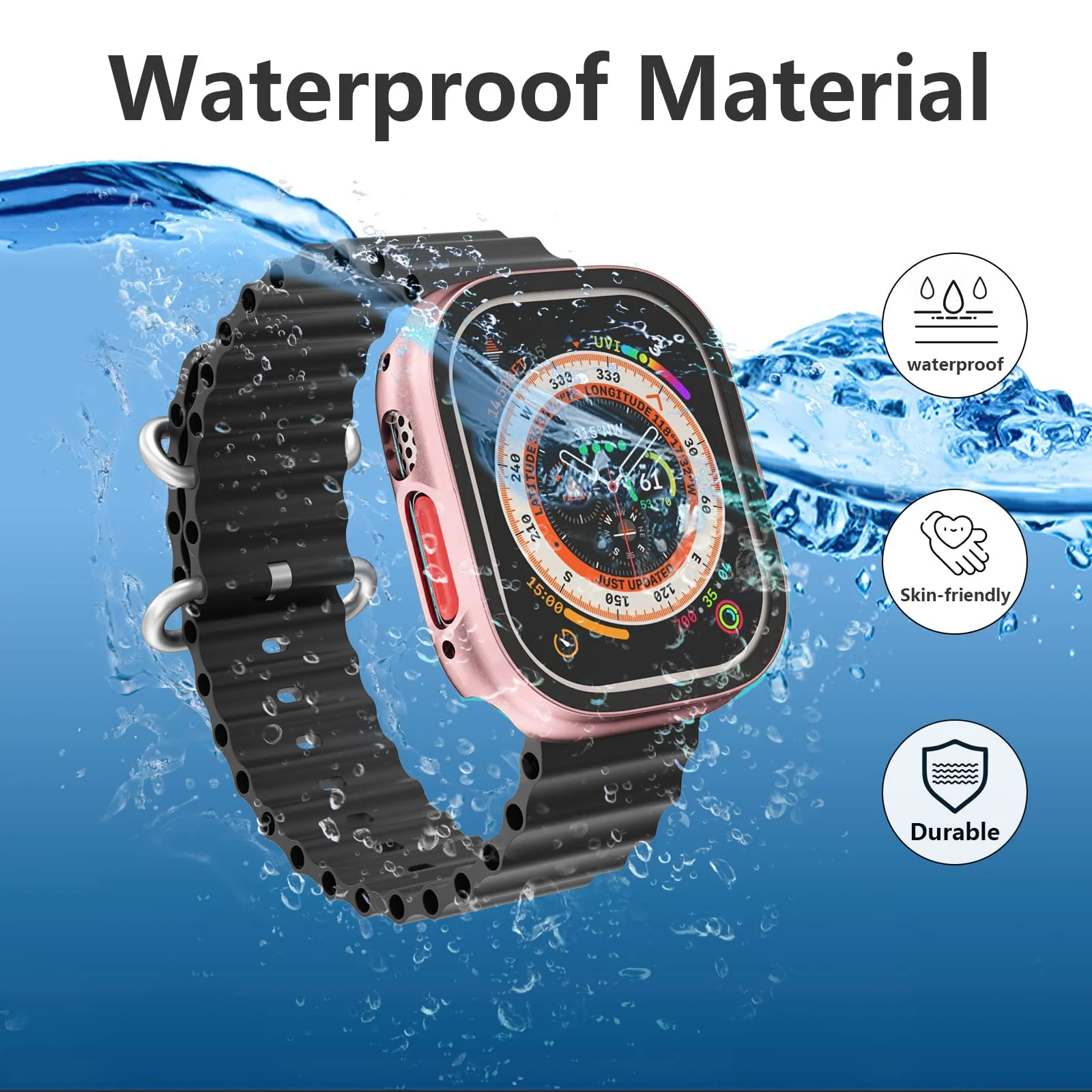 DL3 Mobilak Hard Case Designed for Apple Watch Ultra 2 (2023) / Ultra 1 49mm, Built-in 9H [HD Clear] Tempered Glass Screen Protector, [Full Protection] Slim Cover for iWatch 49mm - Rose Glod