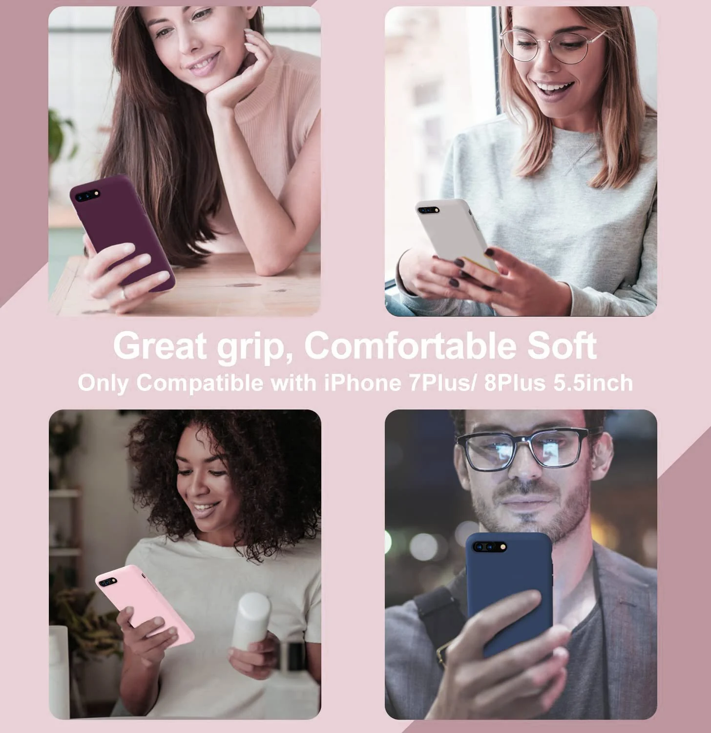 DL3 Mobilak Liquid Silicone Protective Case with Soft Microfiber Lining for iPhone 7 Plus / iPhone 8 Plus - Ice Pink