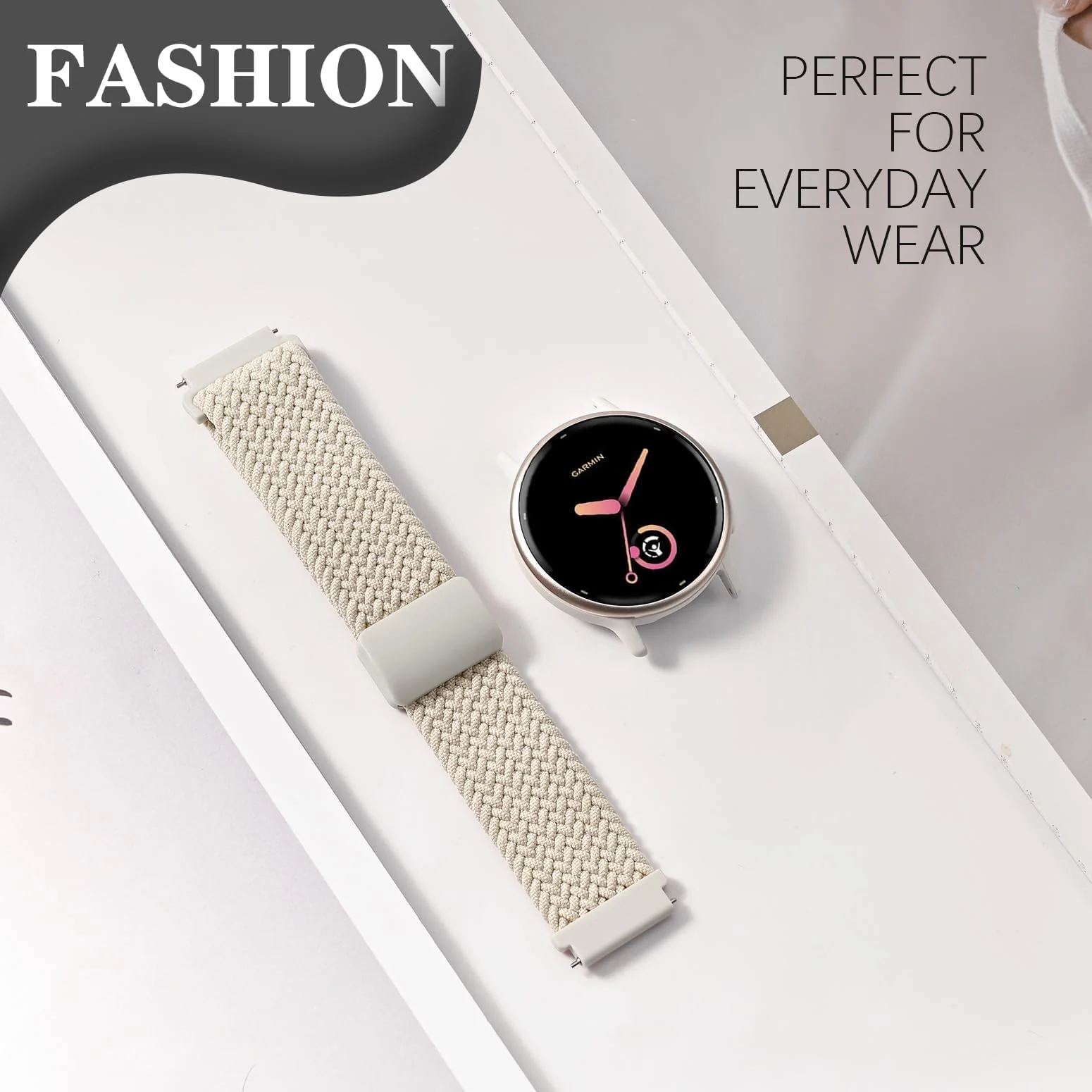 DL3 Mobilak Magnetic Braided Nylon Band Compatible with Xiaomi Redmi Watch 5 Active/Xiaomi Redmi Watch 5 Lite, 22mm Elastic Loop Stretchy Wristband Strap Replacement for Redmi Watch 5 Active/Redmi Watch 5 Lite - Starlight