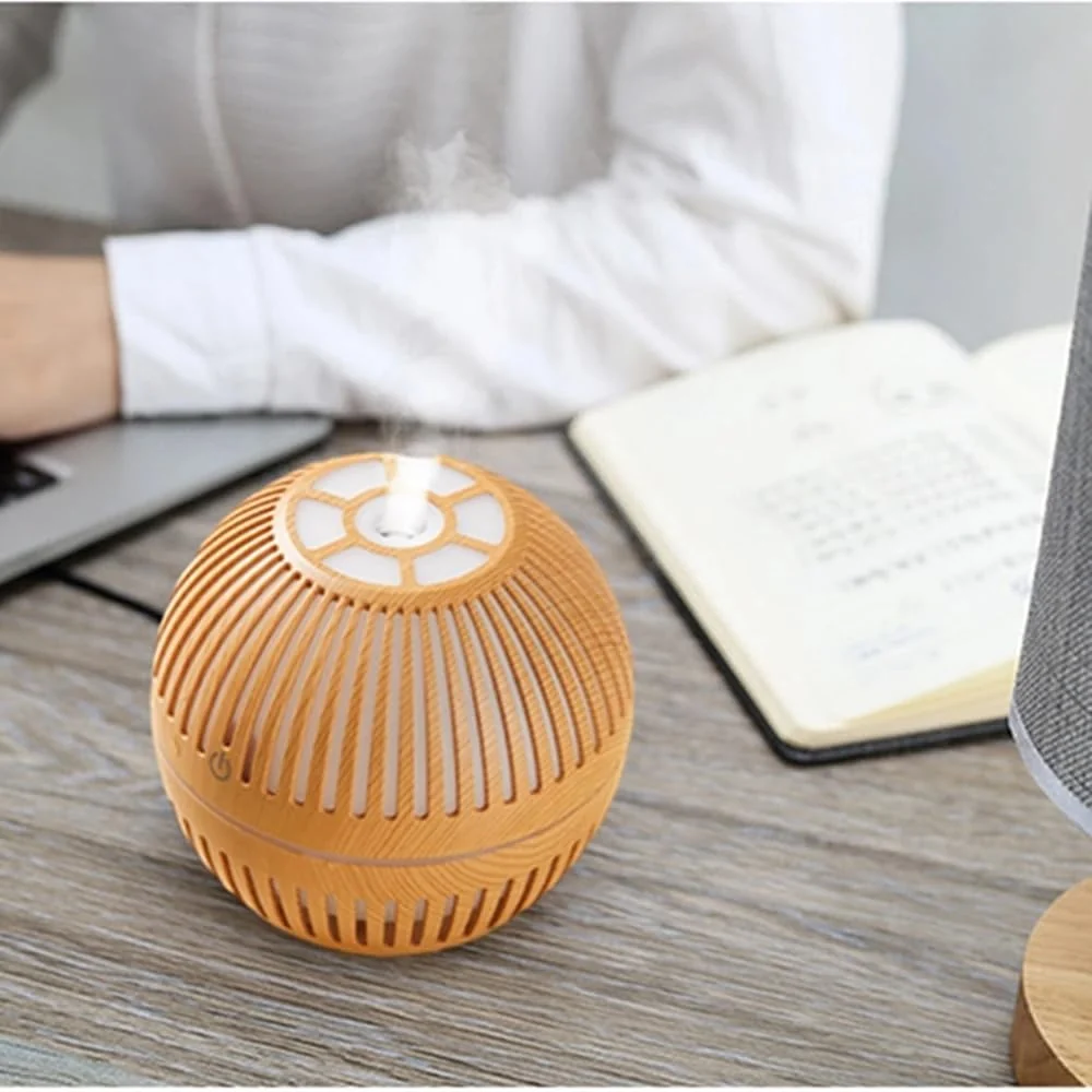 Mobigon Wood Cool Mist Ultrasonic Humidifier for Room Moisture, Aroma Diffuser for Home, 200ml Essential Oil Diffuser with 7 Colorful Night Light, Auto Shut-Off, Home, Office, car - F.Light Brown