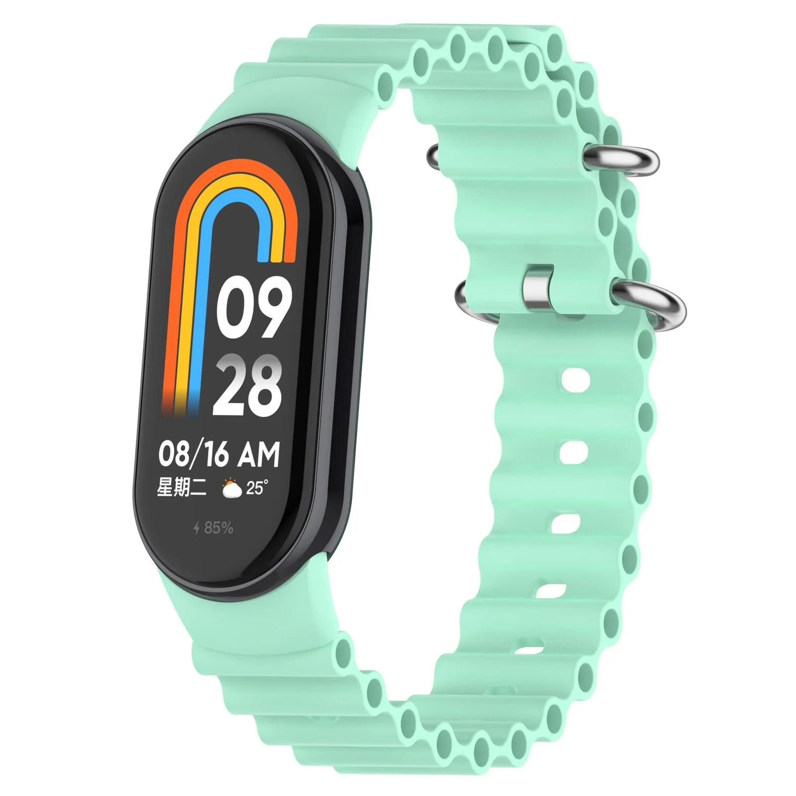 DL3 Mobilak Ocean Band for Xiaomi Mi Band 9 / Xiaomi Mi Band 8, Adjustable Silicone Stretchy Sport Strap Women Men Replacement Wristband For Xiaomi Smart Band 8 / Xiaomi Smart Band 9 - Light Green