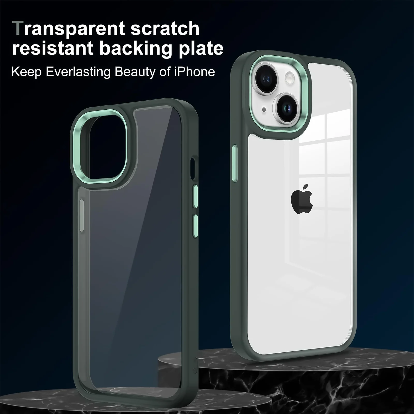DL3 Mobilak Clear PC and TPU Protective Case for iPhone 15 Plus 6.7-Inch / iPhone 14 Plus 6.7-Inch with Camera Protection and Shockproof Design - A Green