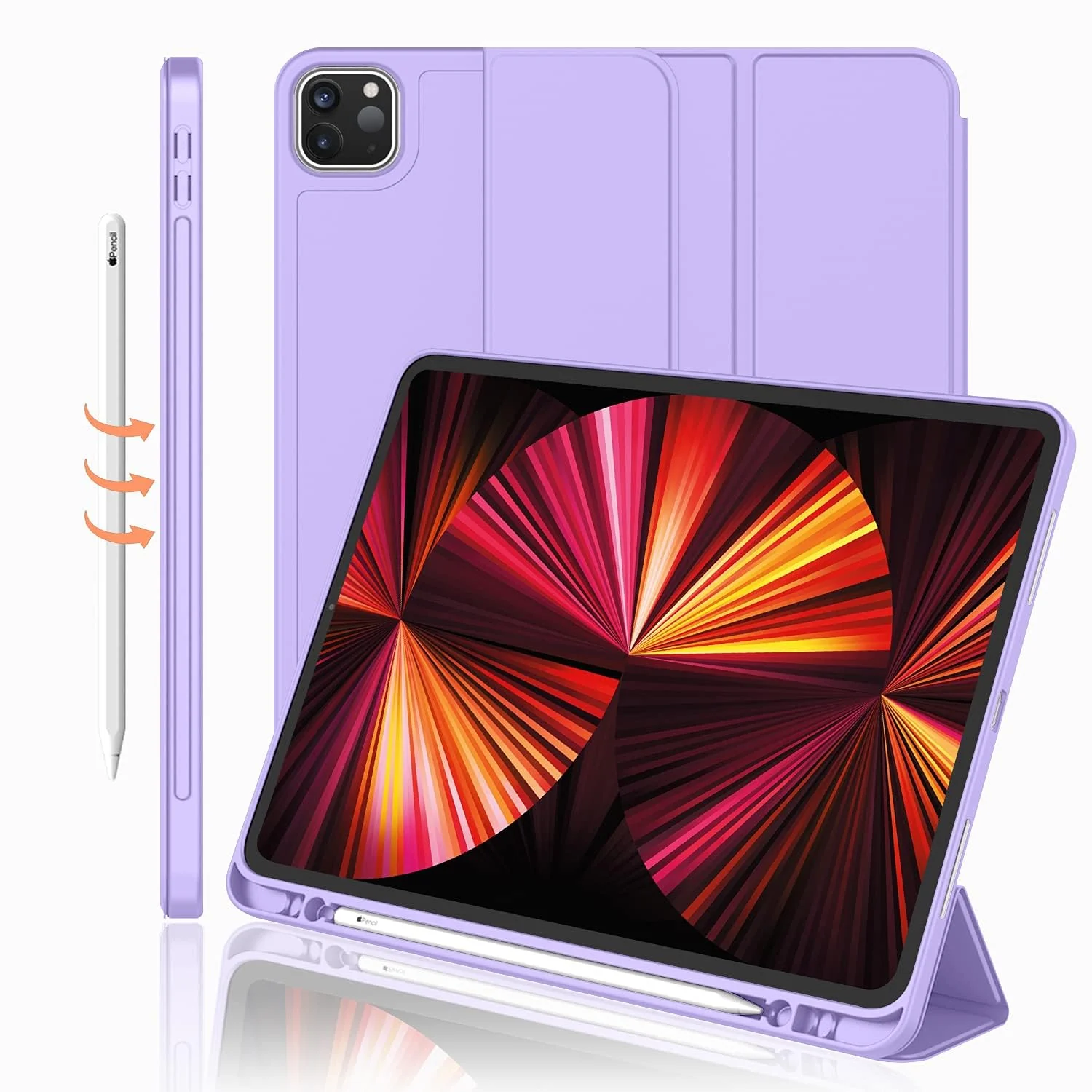 DL3 Mobilak New iPad Pro 12.9 Inch Case 2022/2021/2020(6th/5th/4th Gen) with Pencil Holder, Smart iPad Case [Support Touch ID and Auto Wake/Sleep] with Auto 2nd Gen Pencil Charging - Light Purple