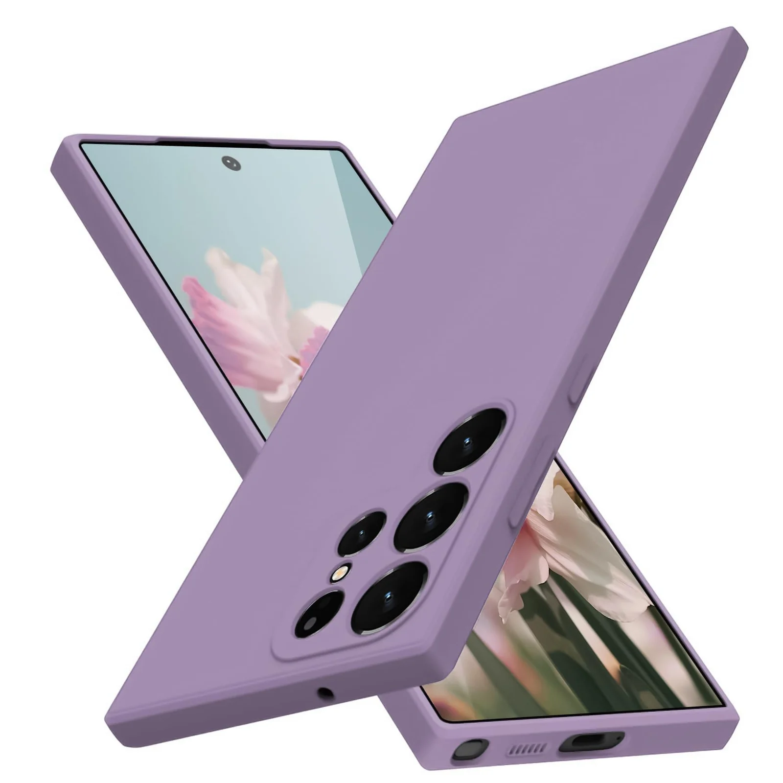 DL3 Mobilak Soft Silicone Protective Case for Samsung Galaxy S22 Ultra 5G with Microfiber Lining and Shockproof Design - Lavender