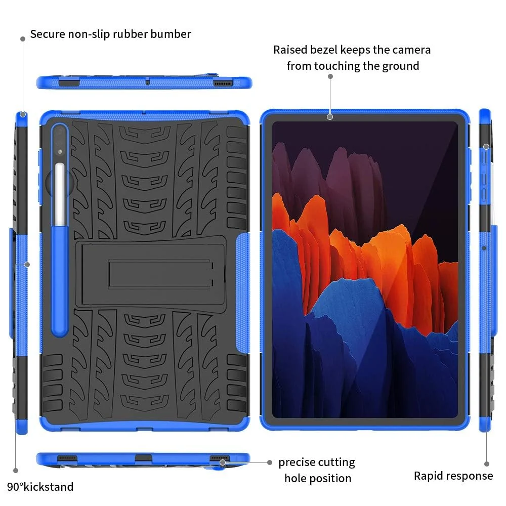 DL3 Mobilak Case For Samsung Galaxy Tab S8 Plus 2022/S7 FE 2021/S7 Plus 2020 12.4 Inch, Hybrid Rugged Armor Heavy Duty 2 in 1 TPU + PC Combo Dual Layer Shockproof Case with Kickstand - Blue