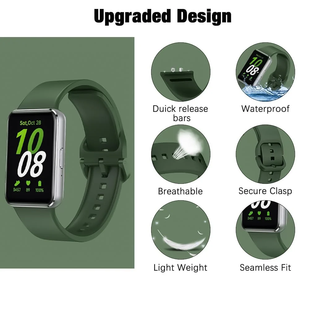 DL3 Mobilak Compatible with Samsung Galaxy Fit 3 Band, Adjustable Length Wristband Bracelet Soft Silicone Accessory Replacement Strap for Samsung Galaxy Fit 3 for Women Men - Green