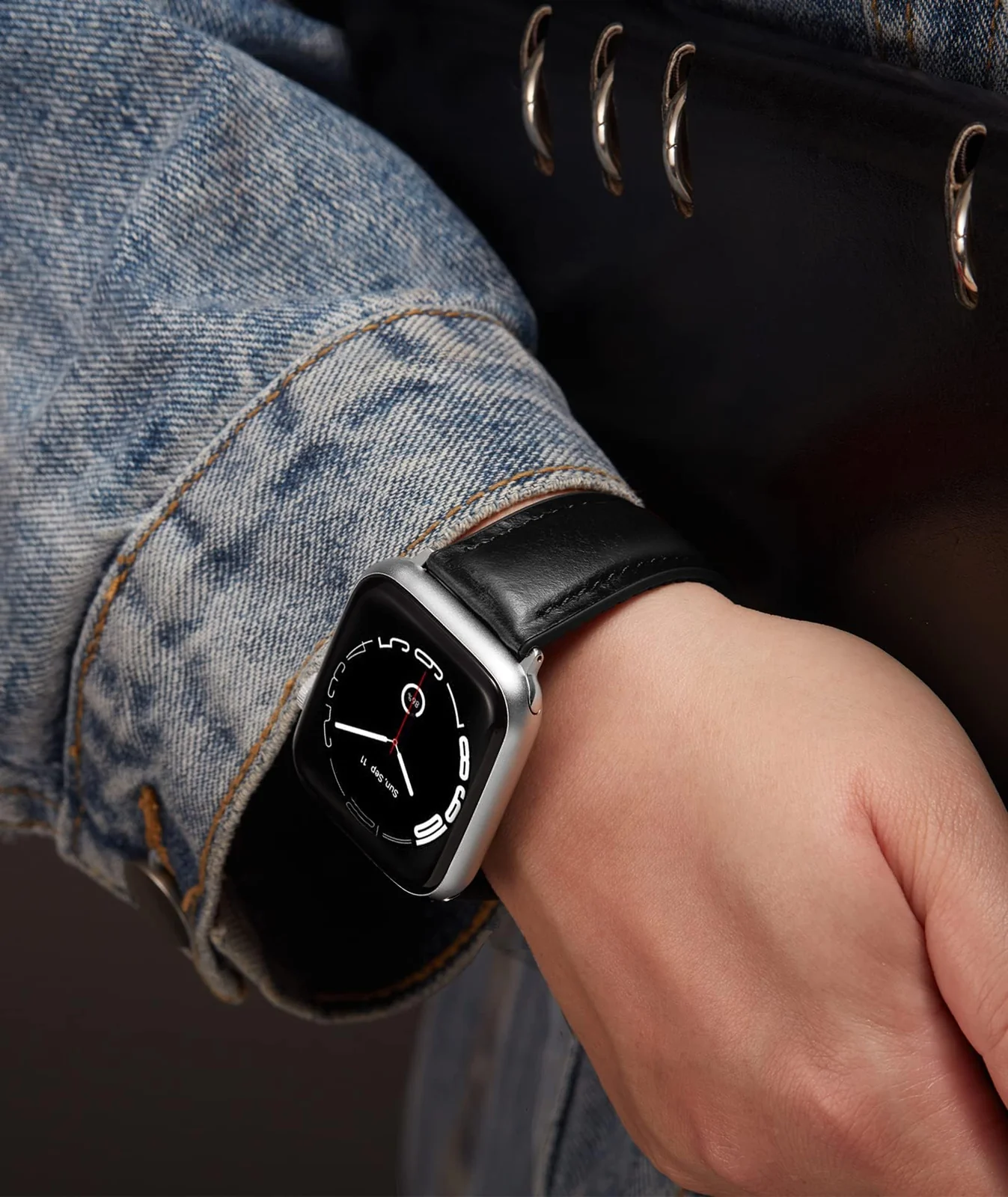 DL3 Mobilak Compatible with Apple Watch Band 49mm 46mm 45mm 44mm 42mm Leather Band Replacement Strap, Soft Leather Bracelet for iWatch Series 11 10 9 8 7 6 5 4 SE SE2 Ultra 3 2 1 - D.Black