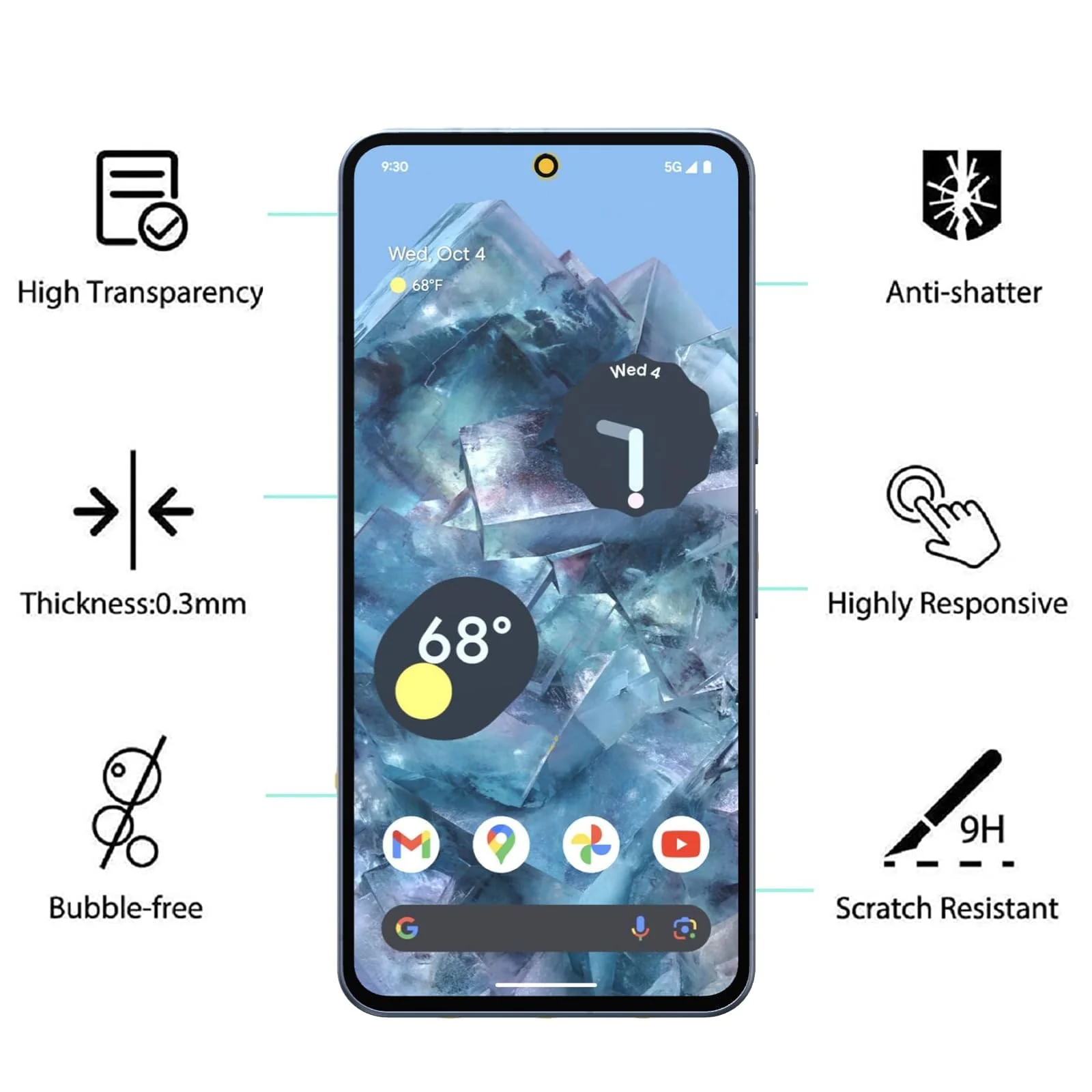 DL3 Mobilak Screen Protector for Google Pixel 8 Pro, Tempered Glass Screen Saver Premium HD Protective, Scratch Resistant, NO-Bubble, 9H Hardness, Full Coverage Film - Clear