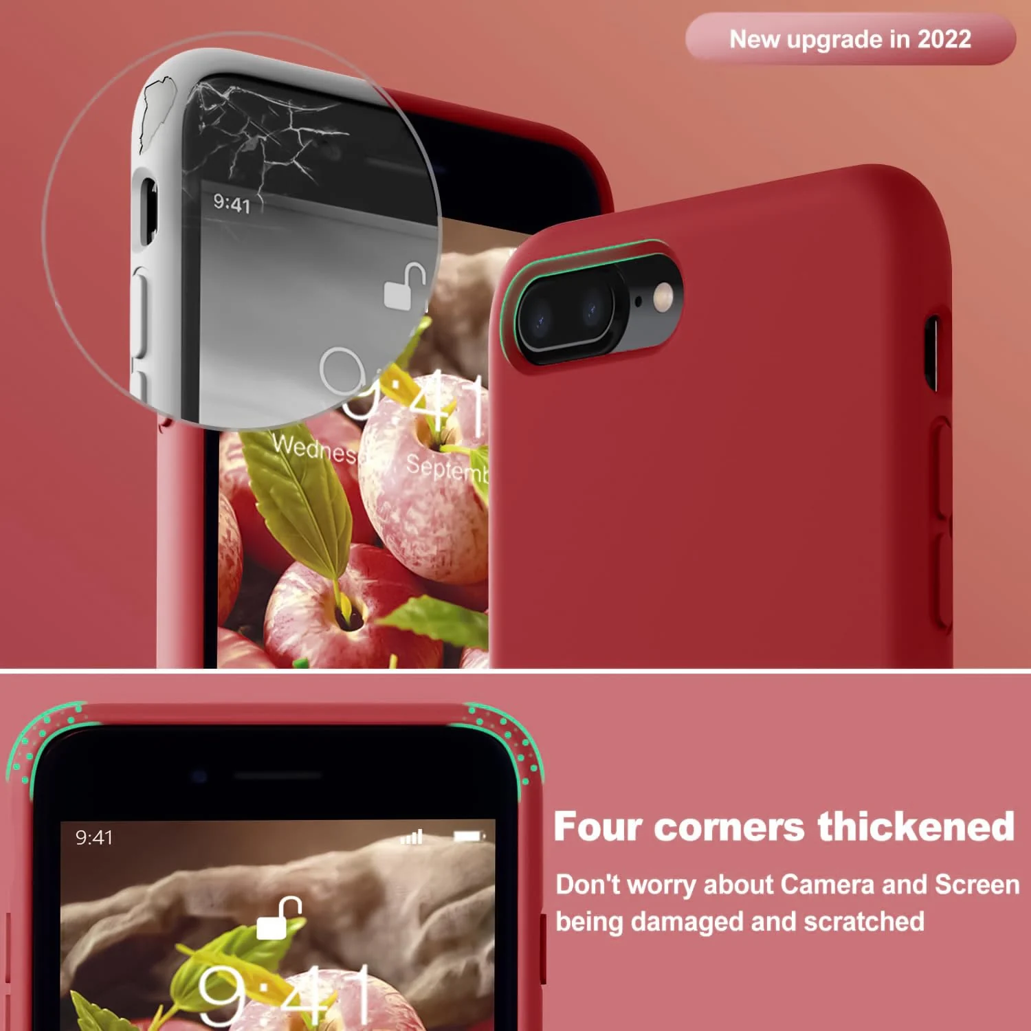 DL3 Mobilak Liquid Silicone Protective Case for iPhone 7 Plus / iPhone 8 Plus with Camera Protection and Microfiber Lining - Dark Red