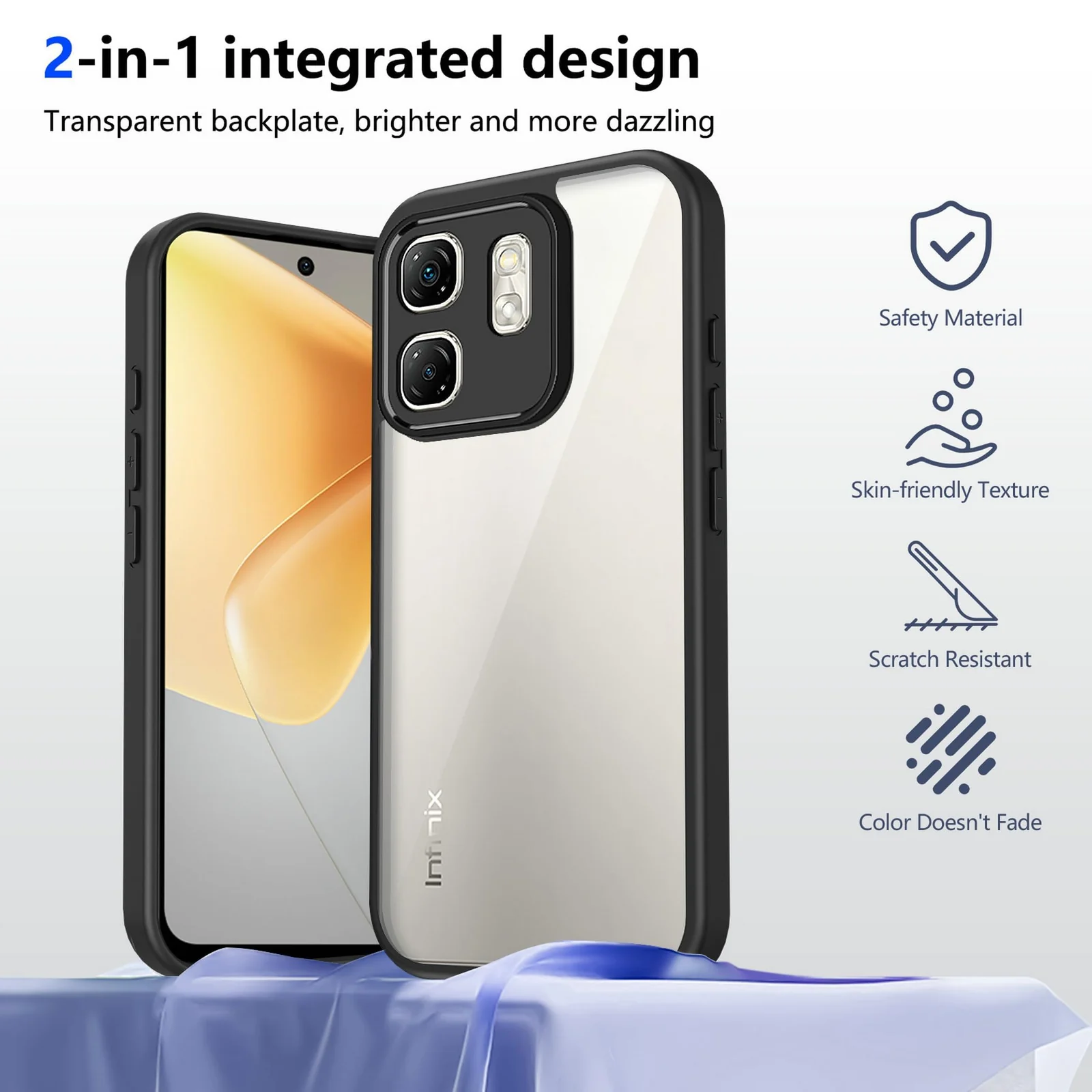 DL3 Mobilak Compatible with Infinix Smart 9 / Infinix Hot 50i Case Transparent, Military-Grade Shockproof Anti-Yellowing, Slim Protective Phone Case Full Bumper Cover With Camera Protective - Black